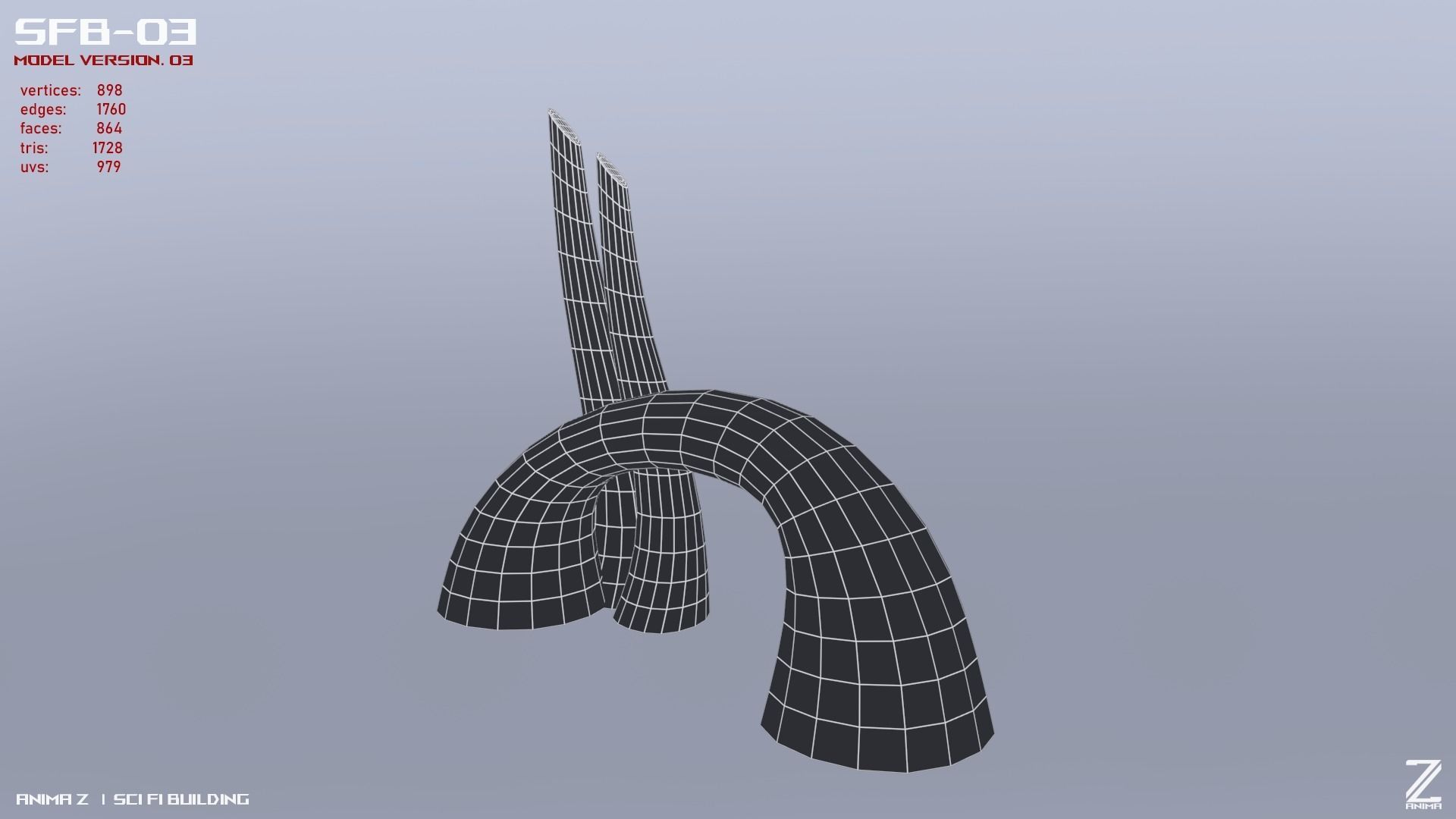 Scifi building Low-poly 3D model_9