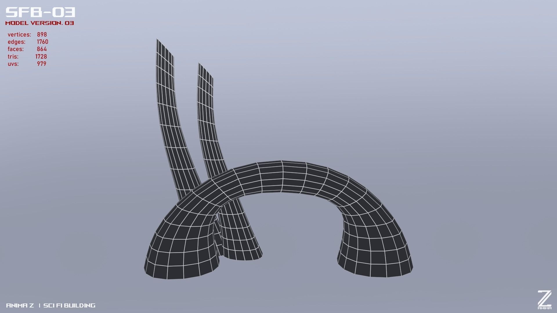 Scifi building Low-poly 3D model_2