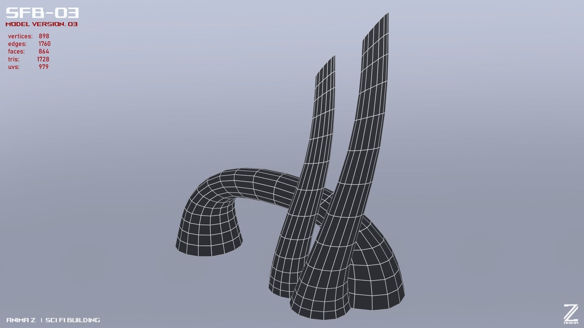 Scifi building Low-poly 3D model_13