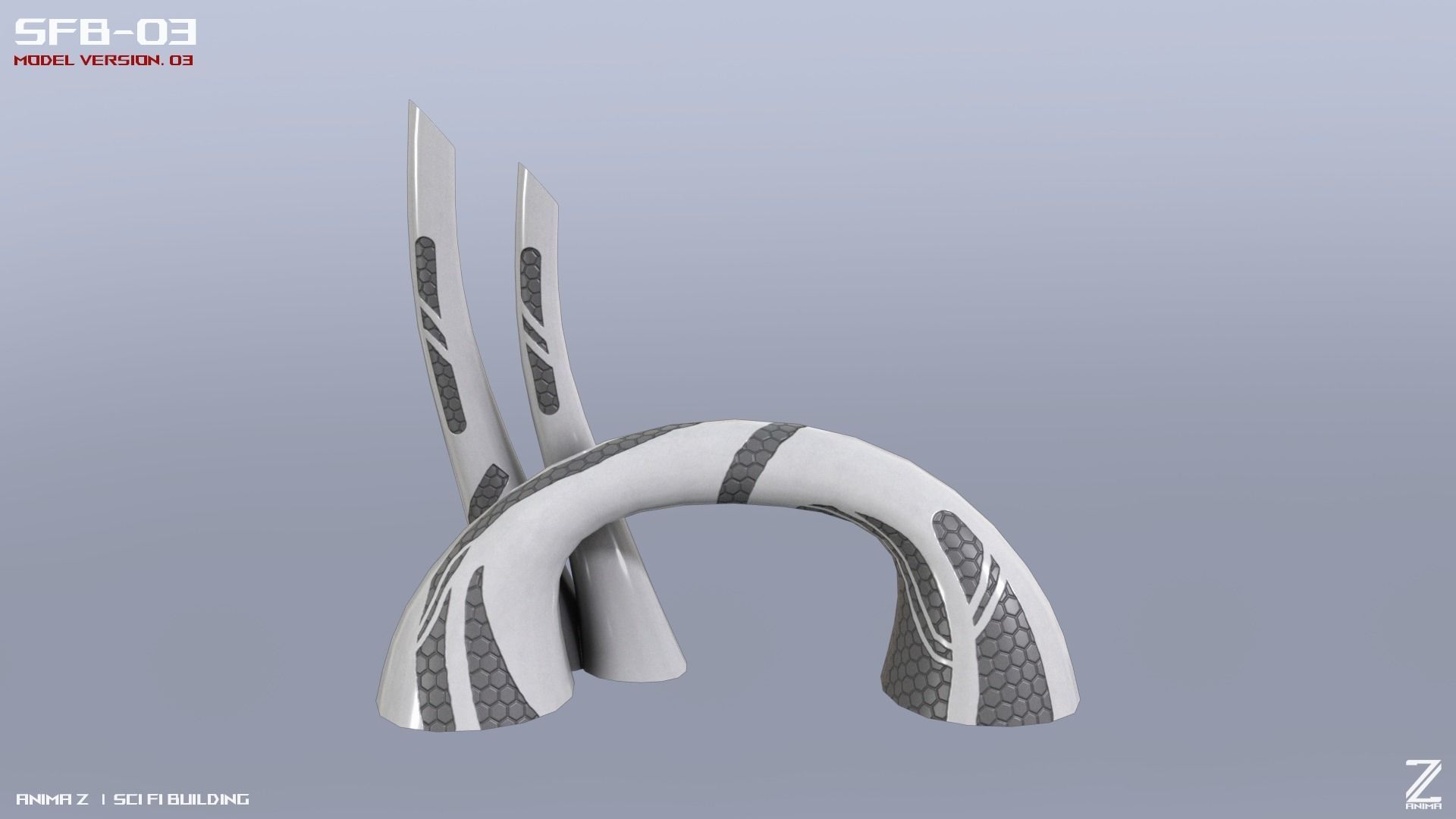 Scifi building Low-poly 3D model_3