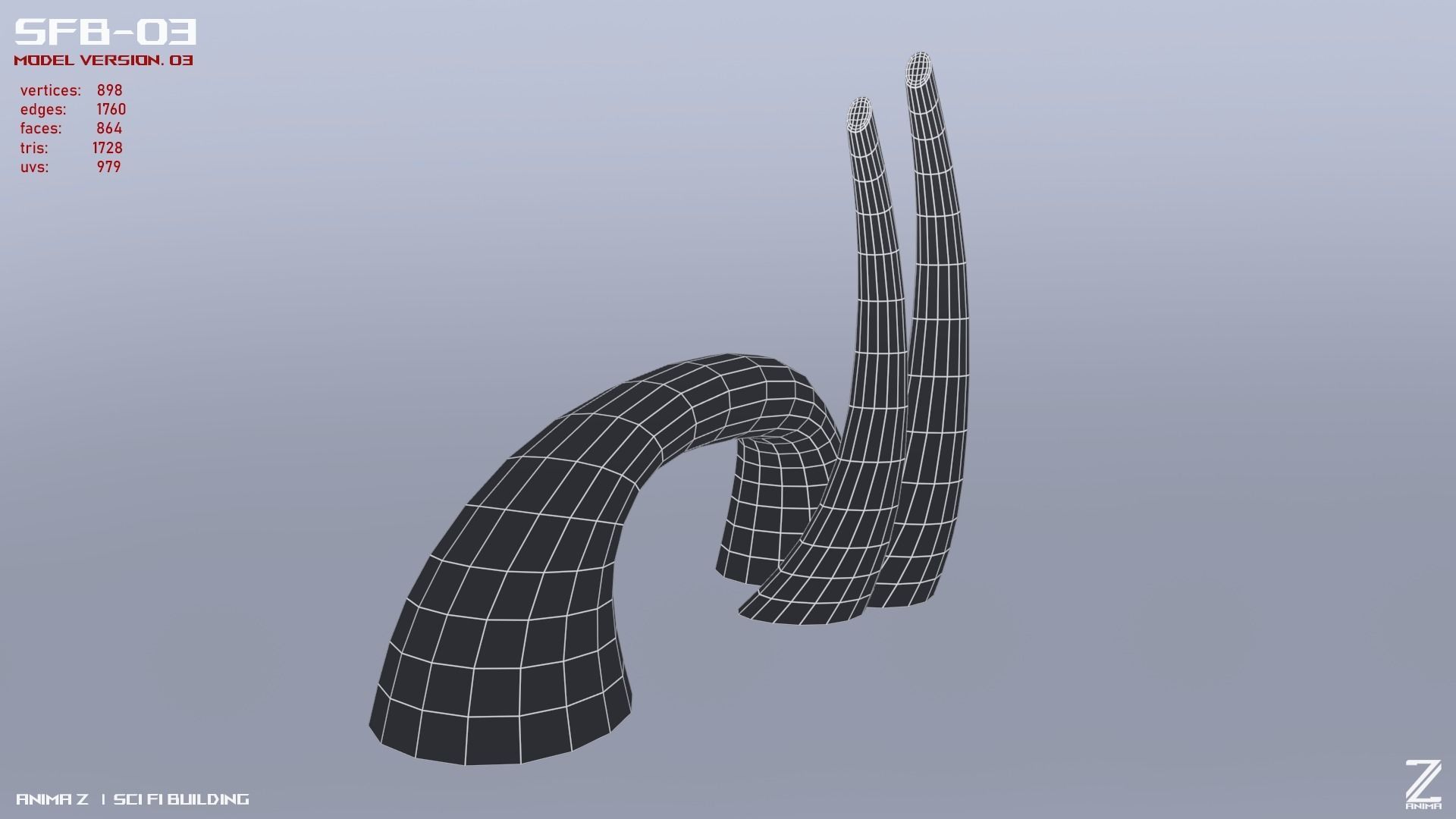 Scifi building Low-poly 3D model_11