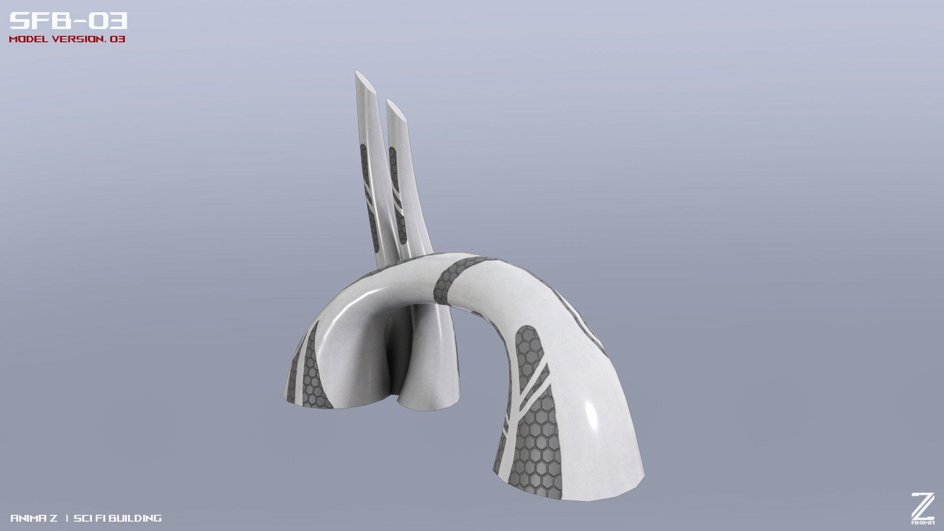 Scifi building Low-poly 3D model_4