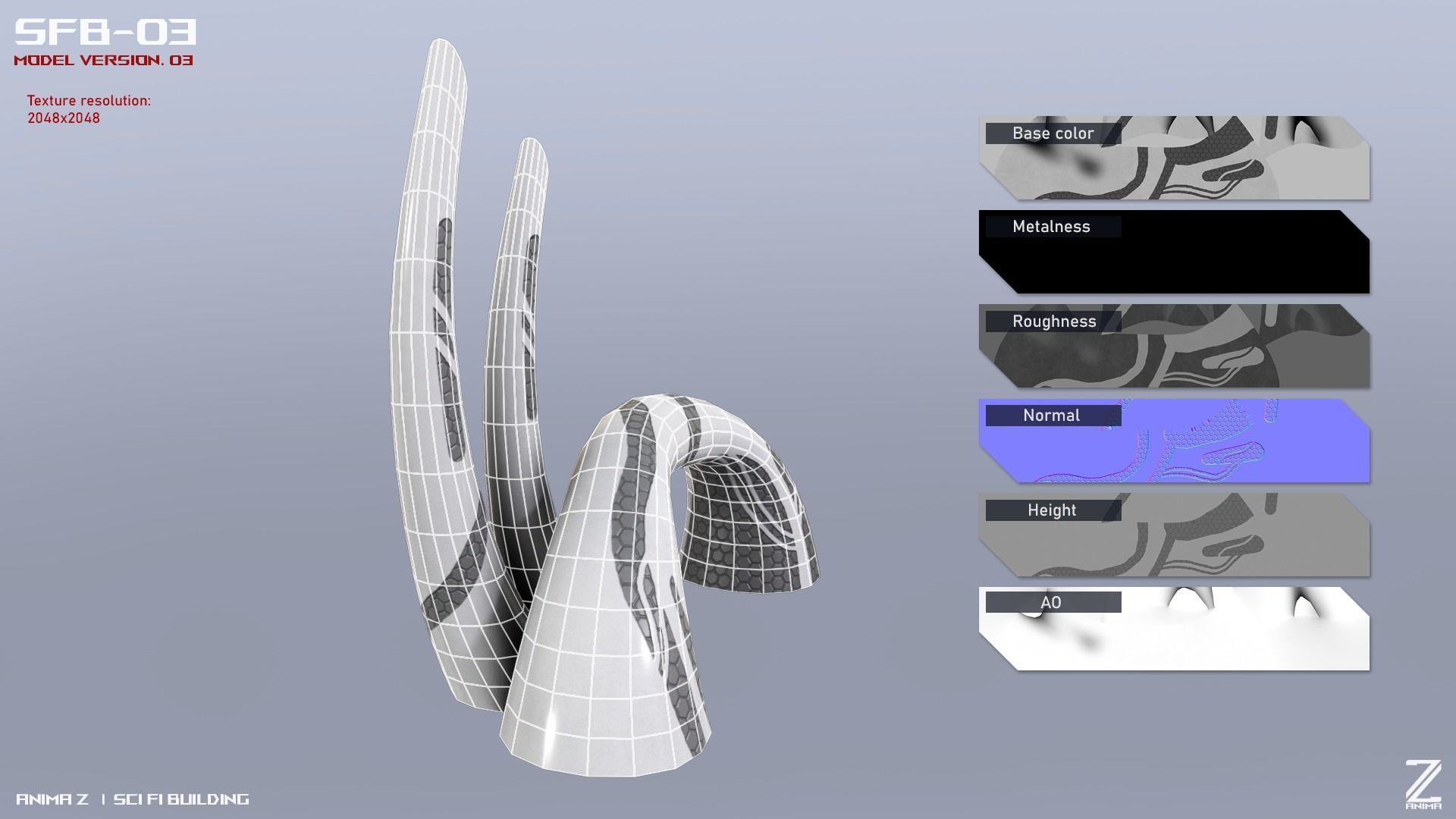 Scifi building Low-poly 3D model_1