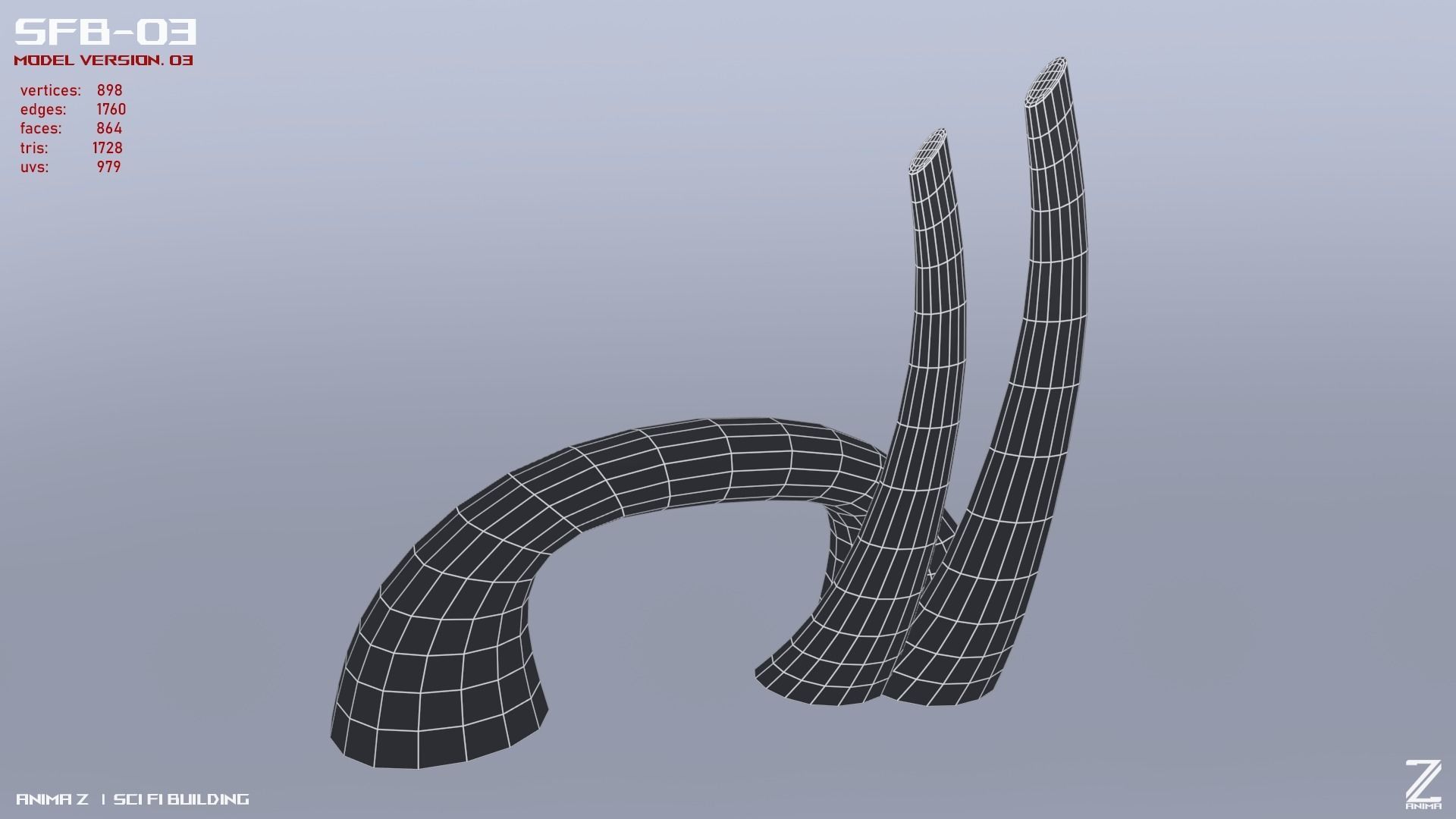 Scifi building Low-poly 3D model_12