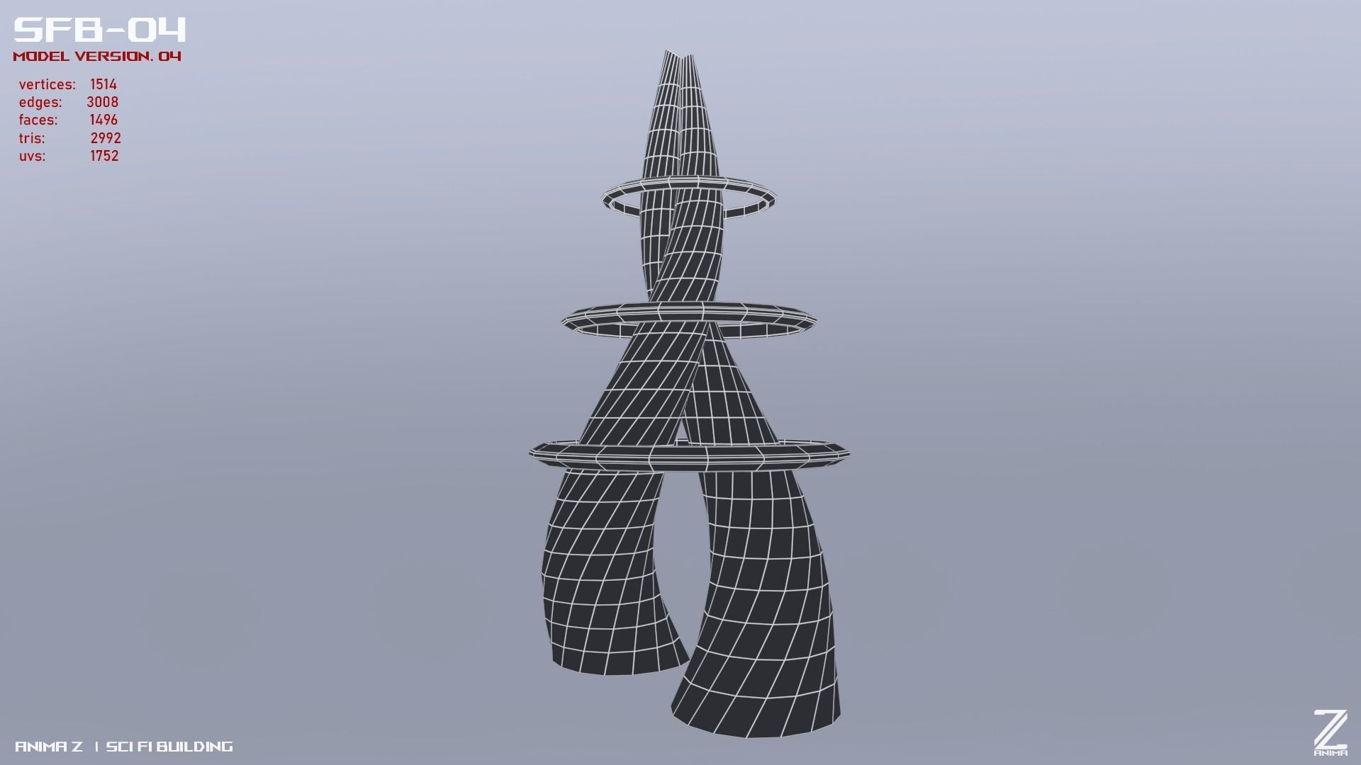 Scifi building Low-poly 3D model_9