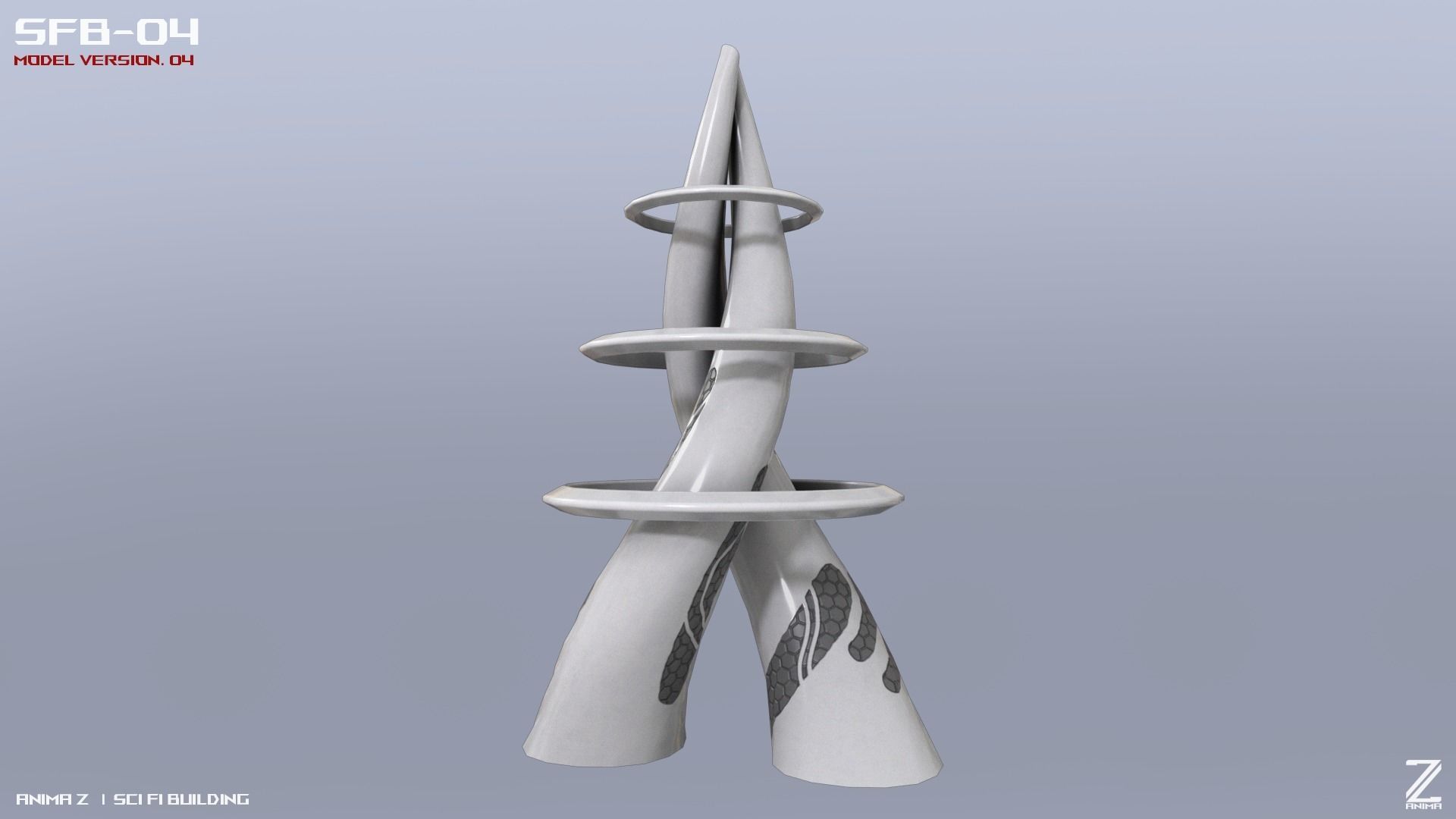 Scifi building Low-poly 3D model_4