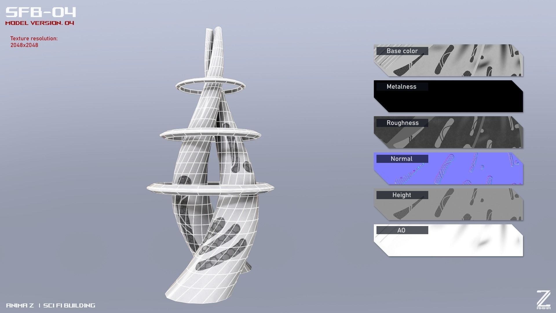 Scifi building Low-poly 3D model_1