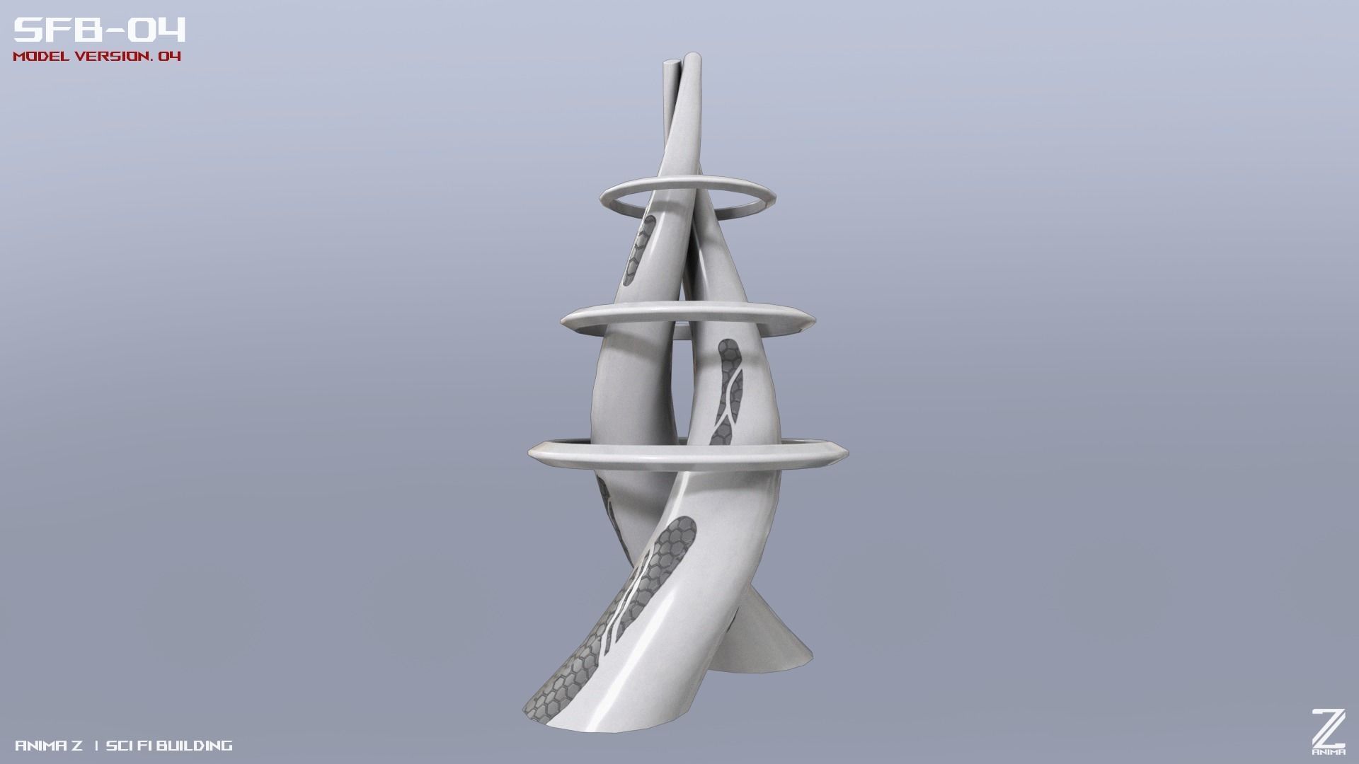 Scifi building Low-poly 3D model_3