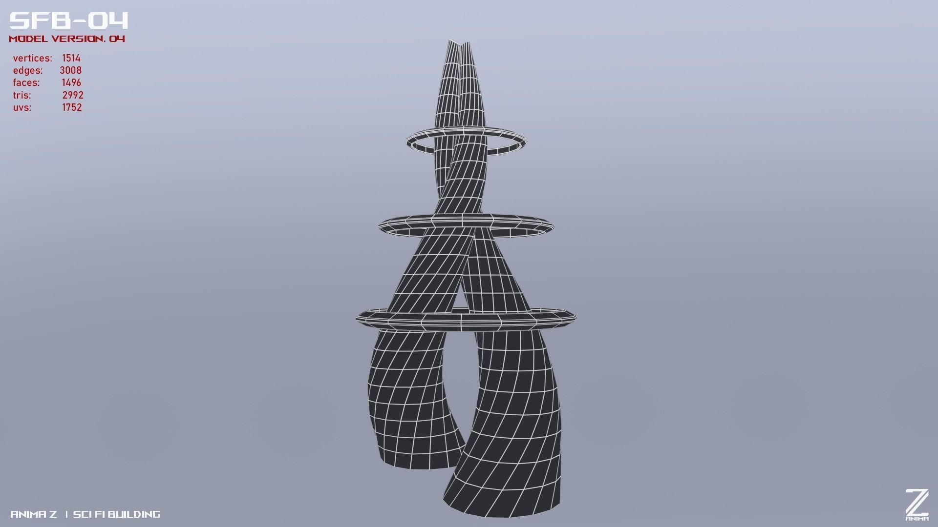 Scifi building Low-poly 3D model_2