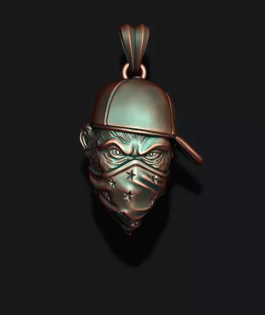 ape gorilla with bandana pendant baseball cap hat 3D print model