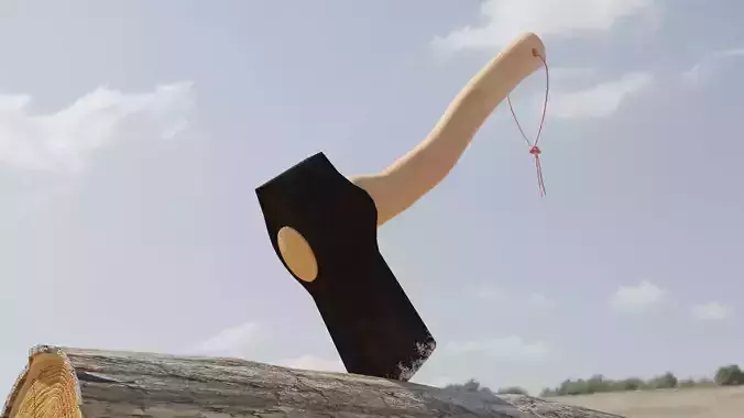 AXE that stuck in a log 3D model