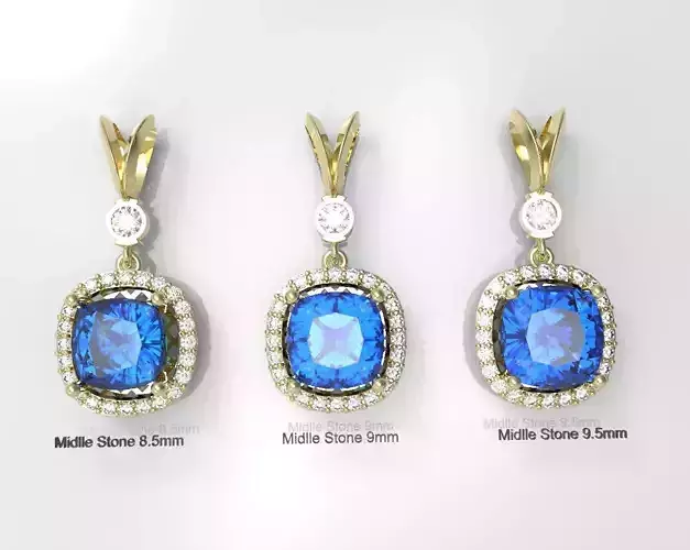 cushion  stone pendant in several sizes