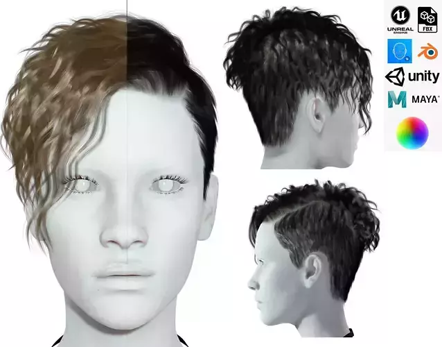 Realistic Female hair cyberpunk ready  Low-poly 3D model
