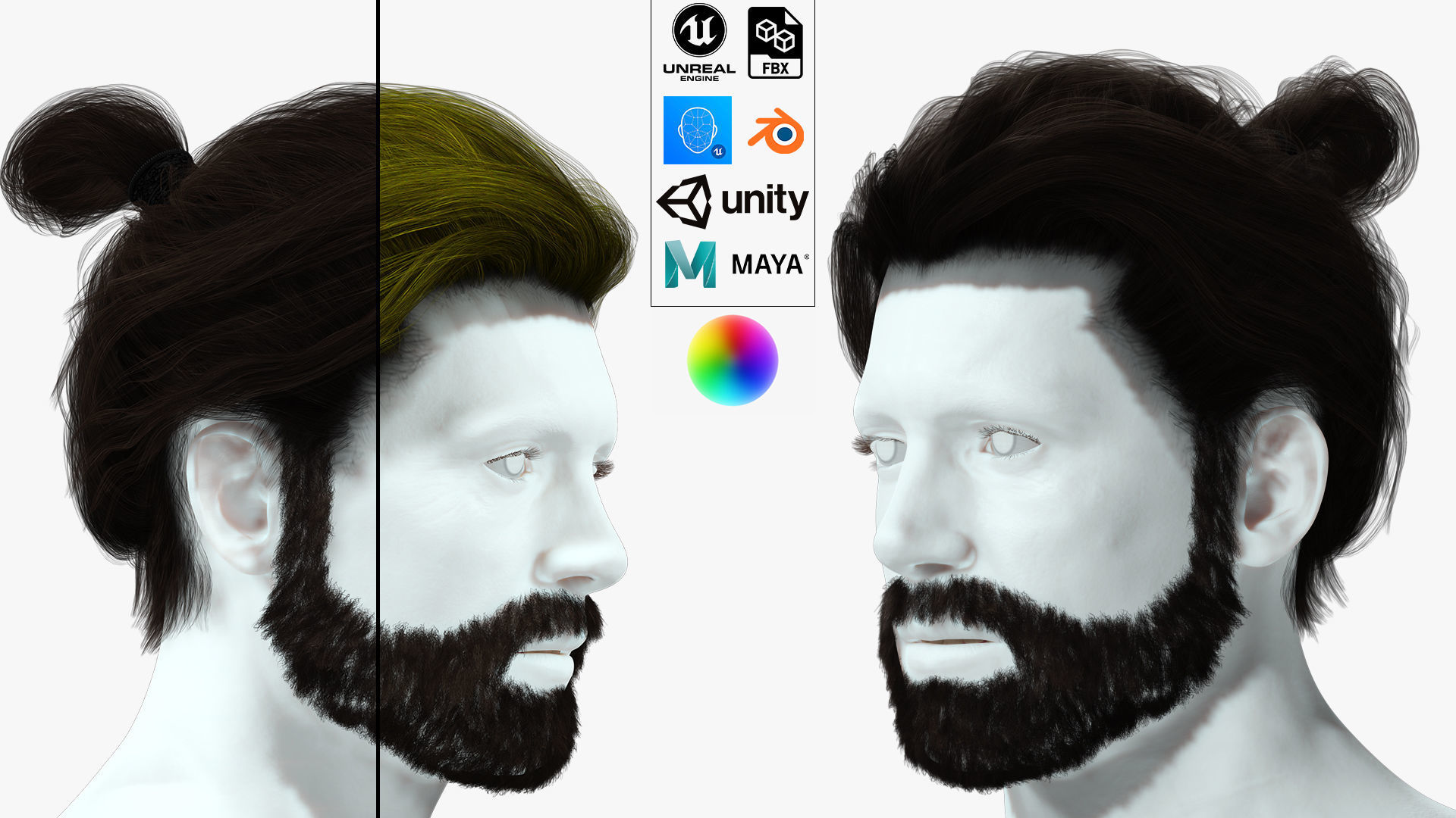 Realistic Hair Beard brows mustache low poly  Low-poly 3D model_1