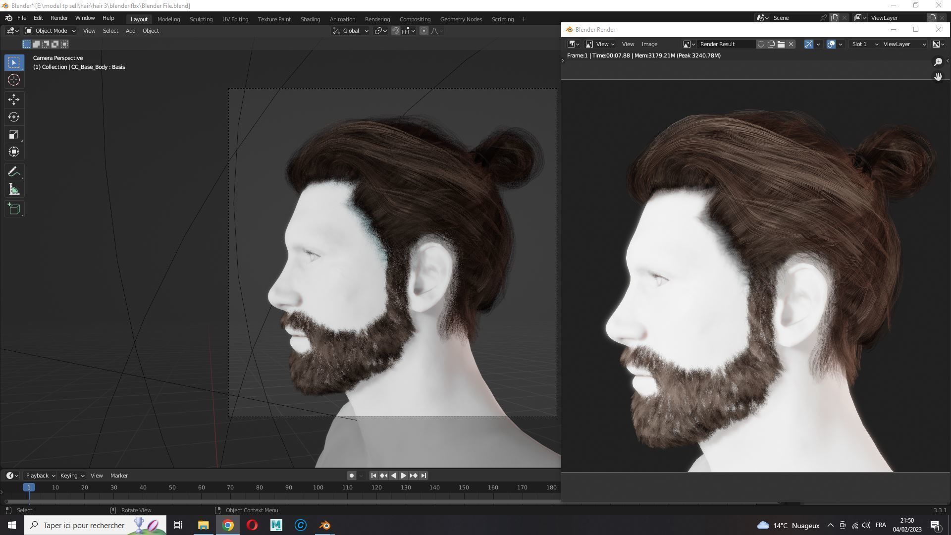 Realistic Hair Beard brows mustache low poly  Low-poly 3D model_13