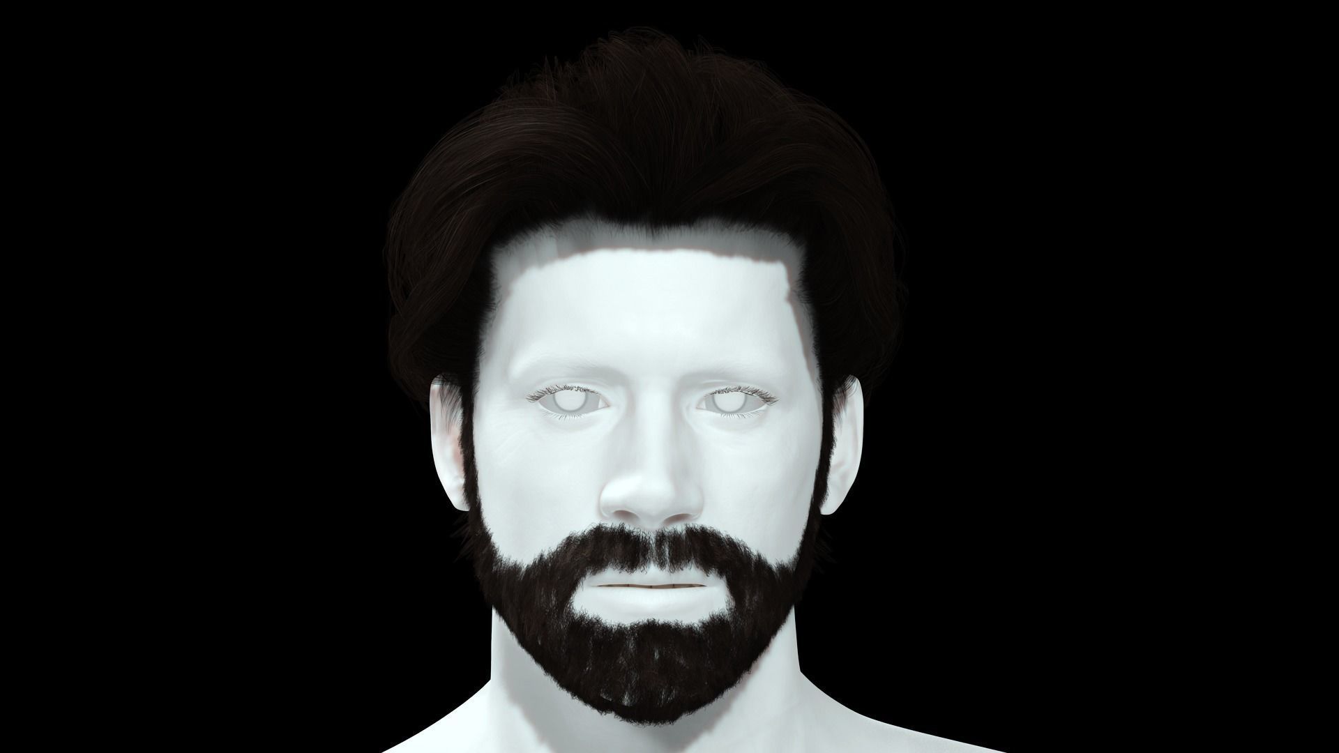 Realistic Hair Beard brows mustache low poly  Low-poly 3D model_2