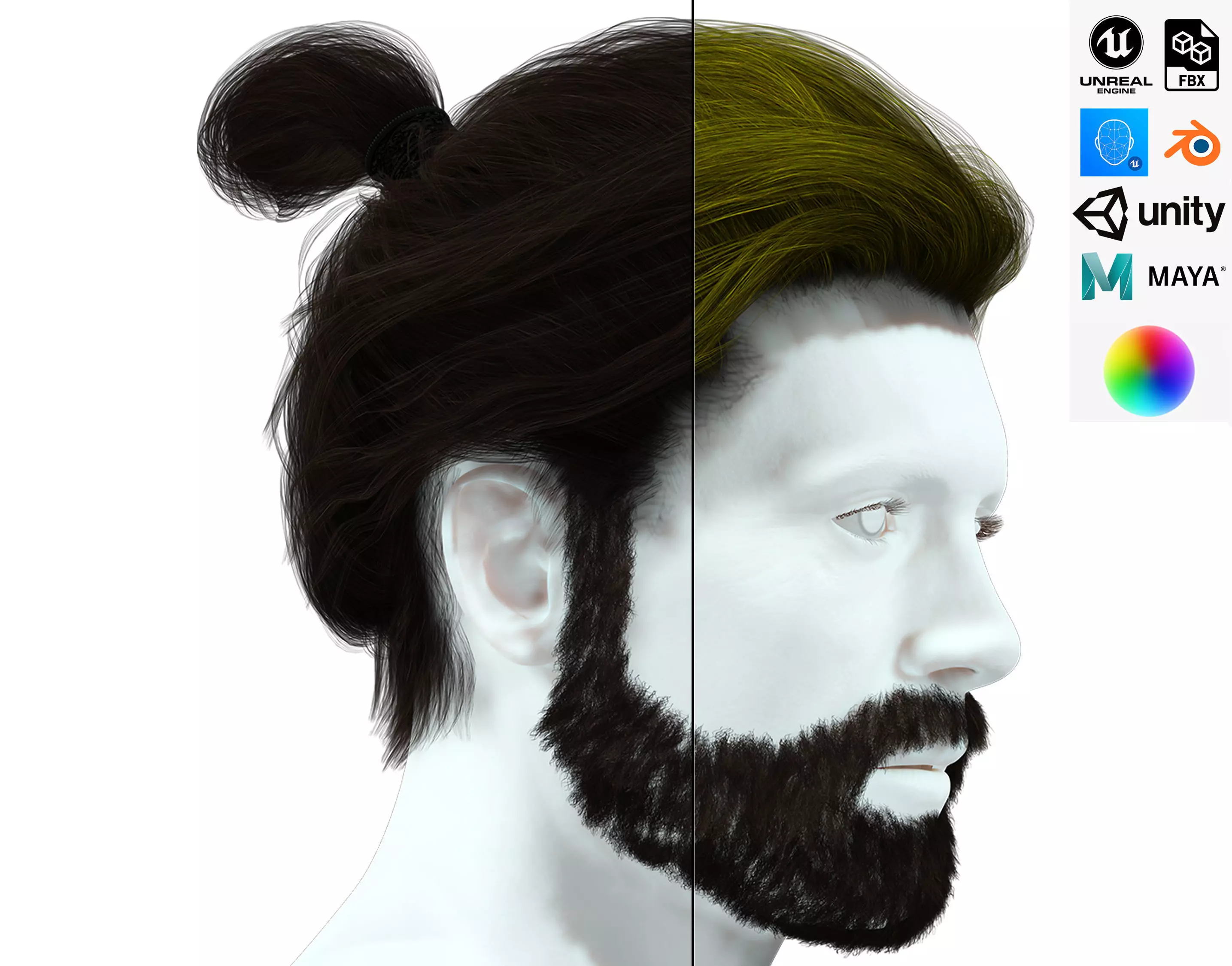 Realistic Hair Beard brows mustache low poly  Low-poly 3D model_0