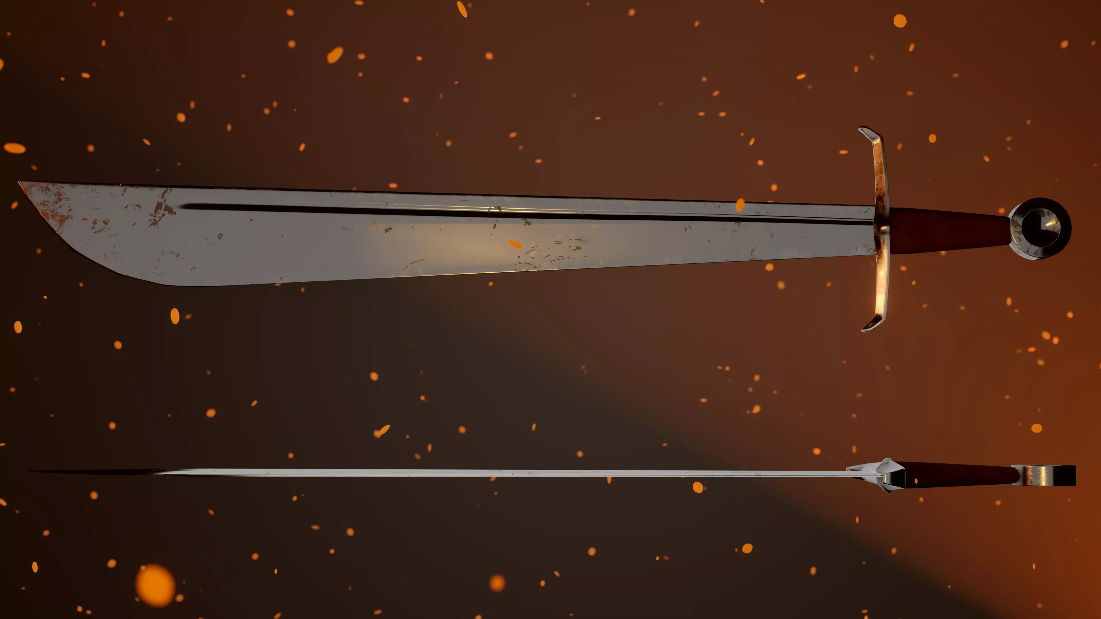 Medieval falchion sword Low-poly 3D model_0