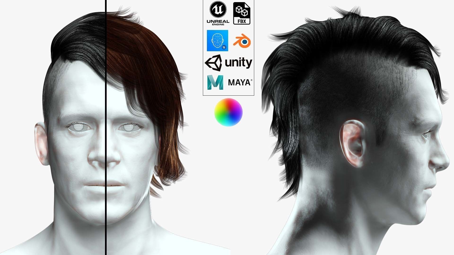 Realistic Hair cyberpunk  Low-poly 3D model_1