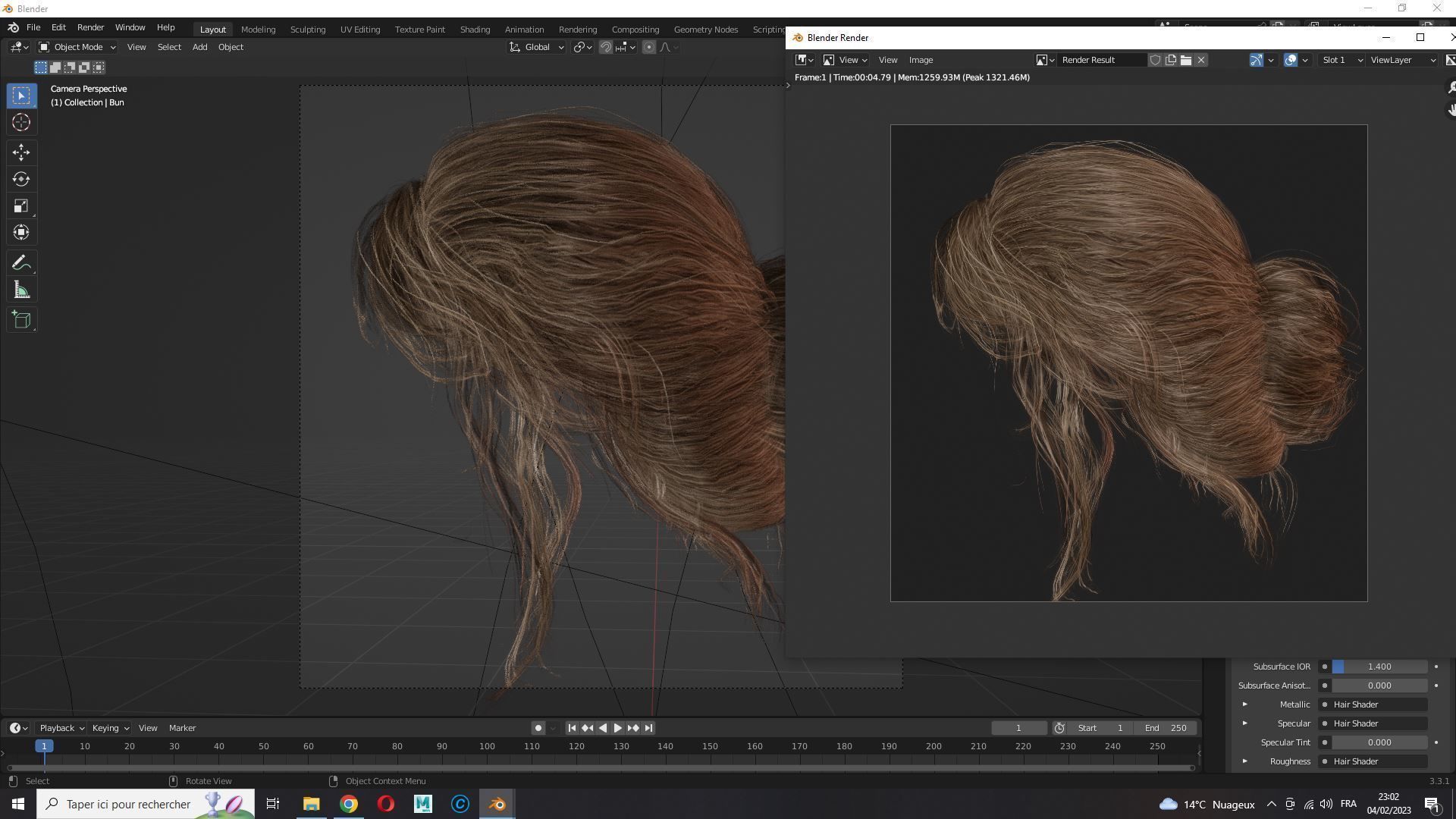 Female hair poly cards realistic Low-poly 3D model_13