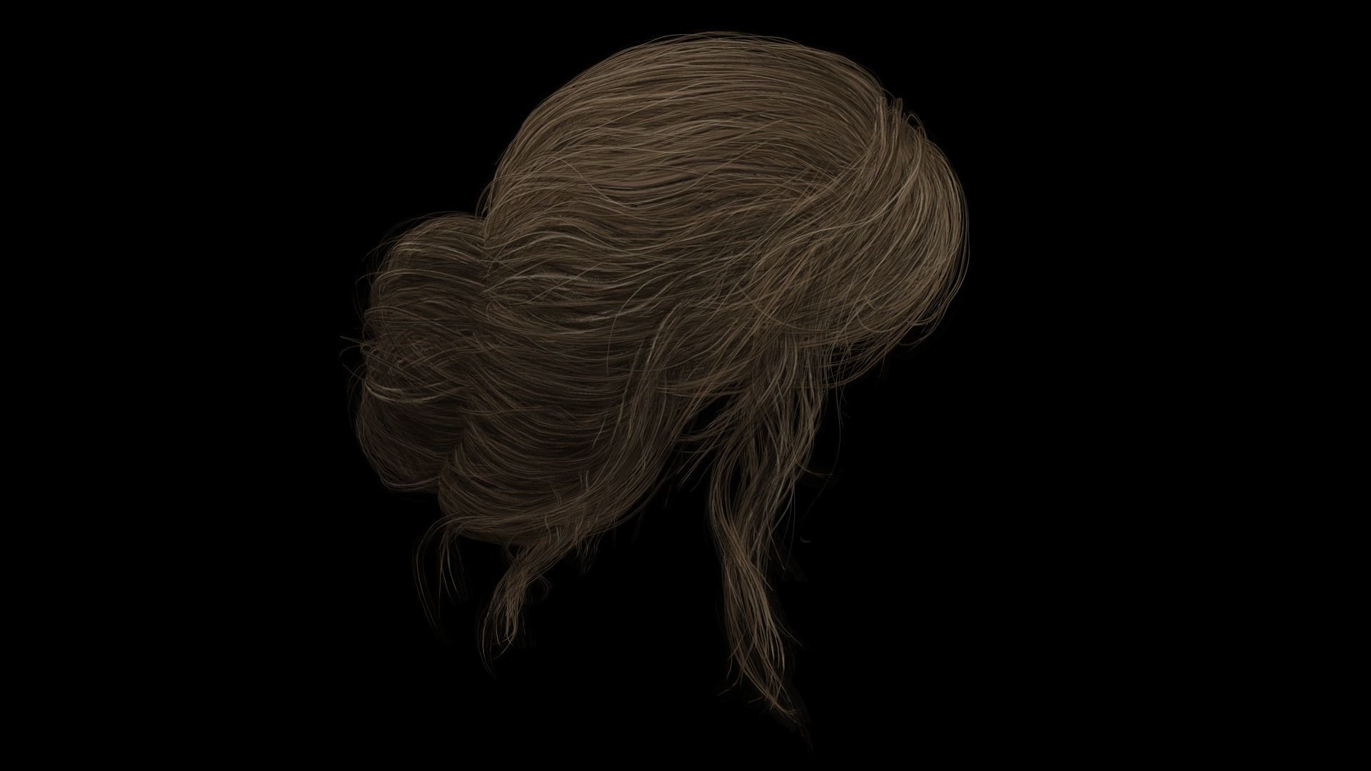 Female hair poly cards realistic Low-poly 3D model_9