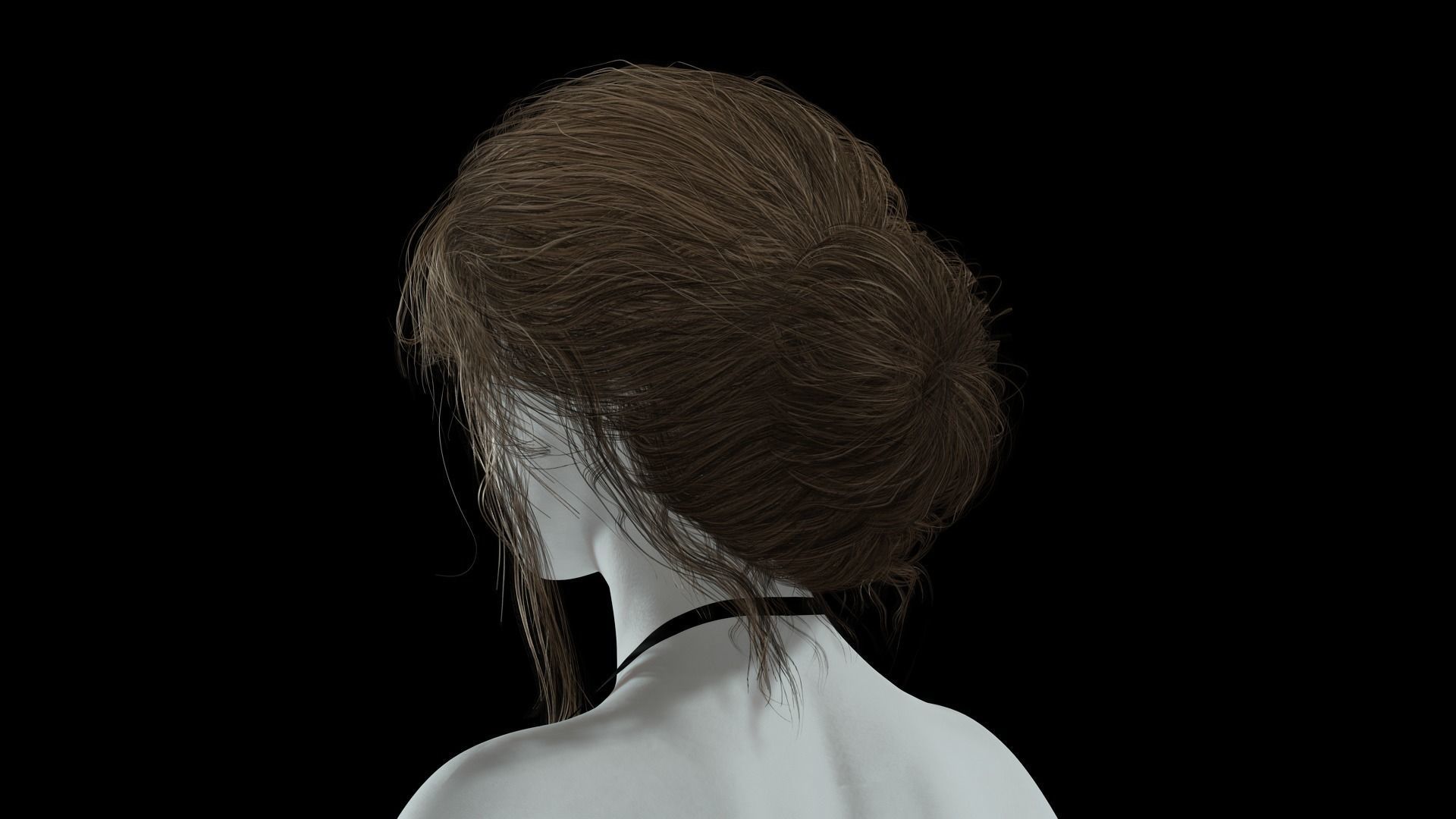 Female hair poly cards realistic Low-poly 3D model_5