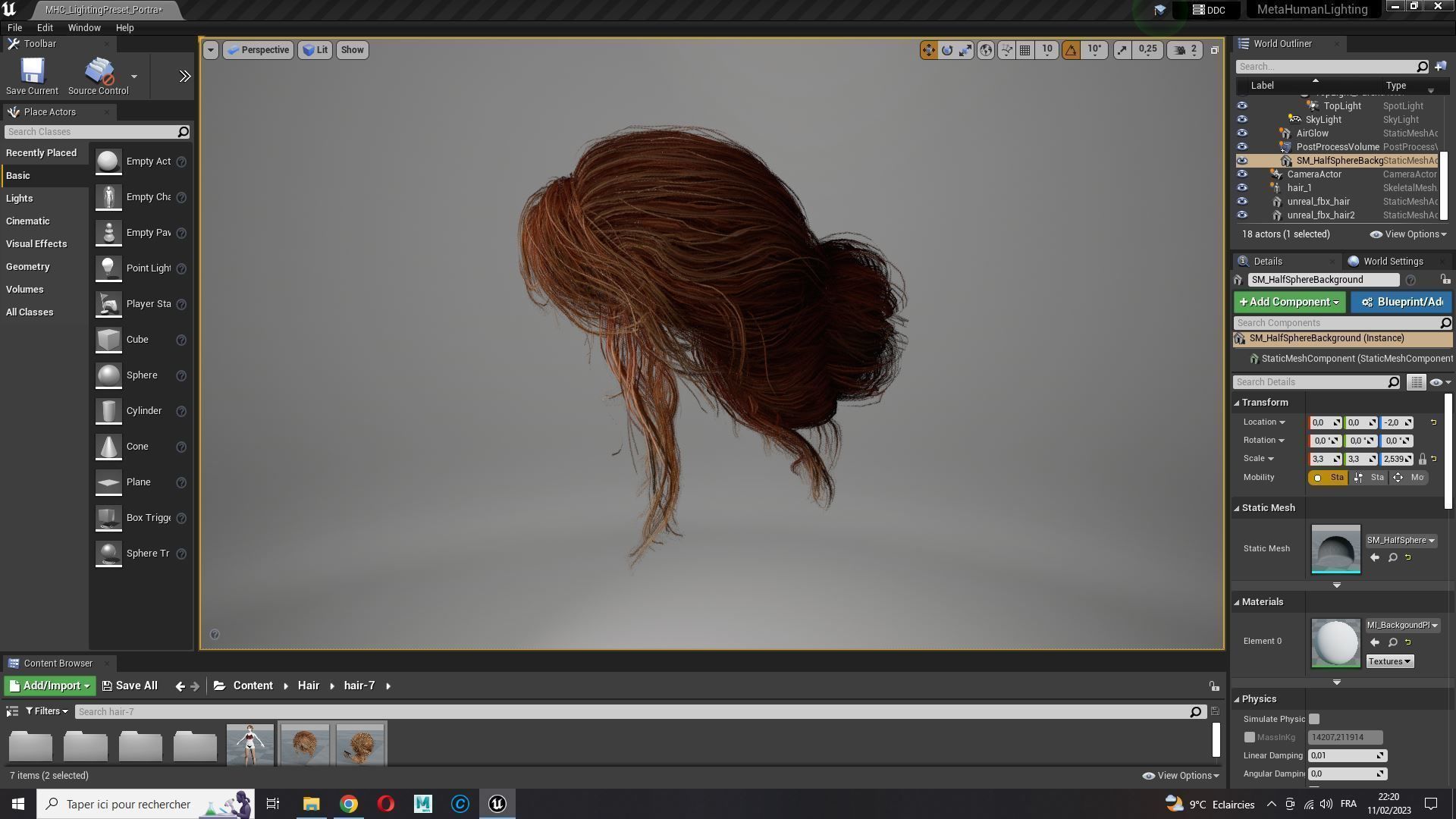 Female hair poly cards realistic Low-poly 3D model_20