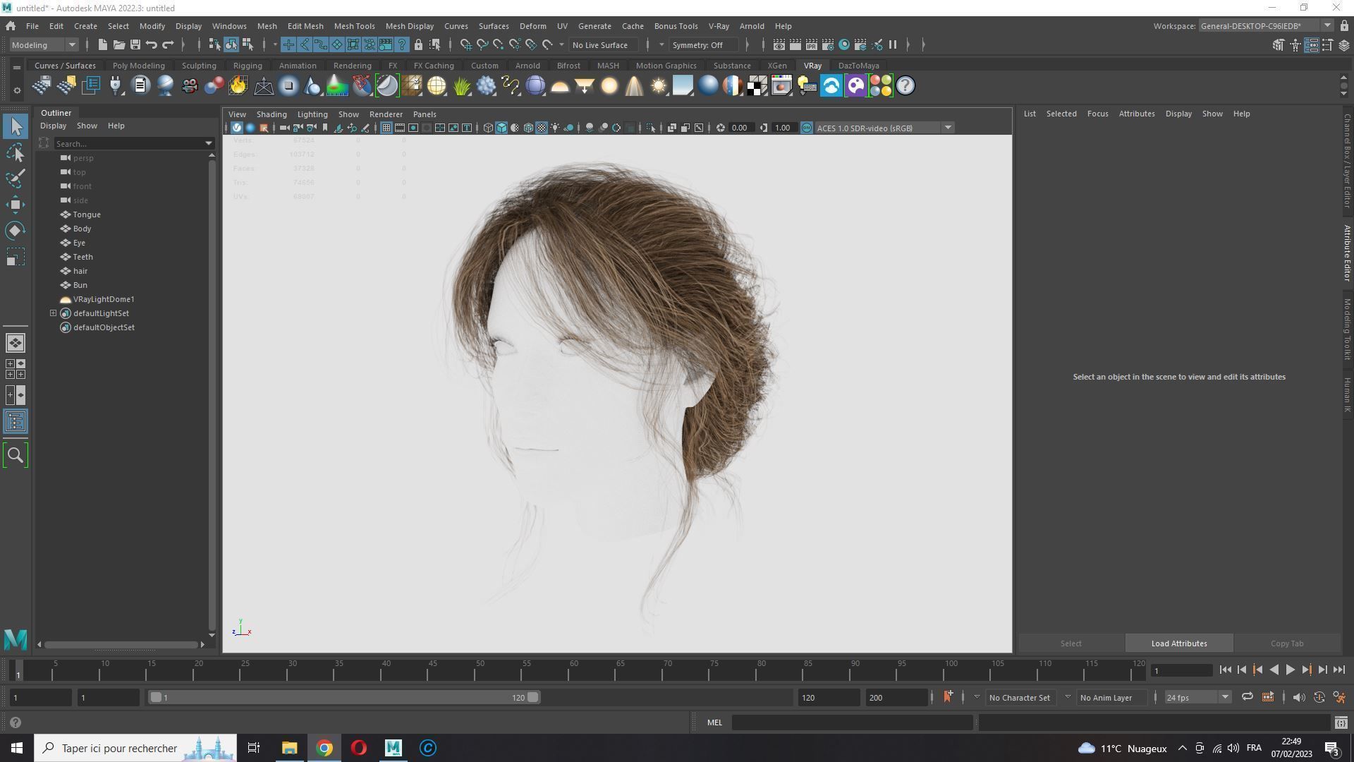 Female hair poly cards realistic Low-poly 3D model_16