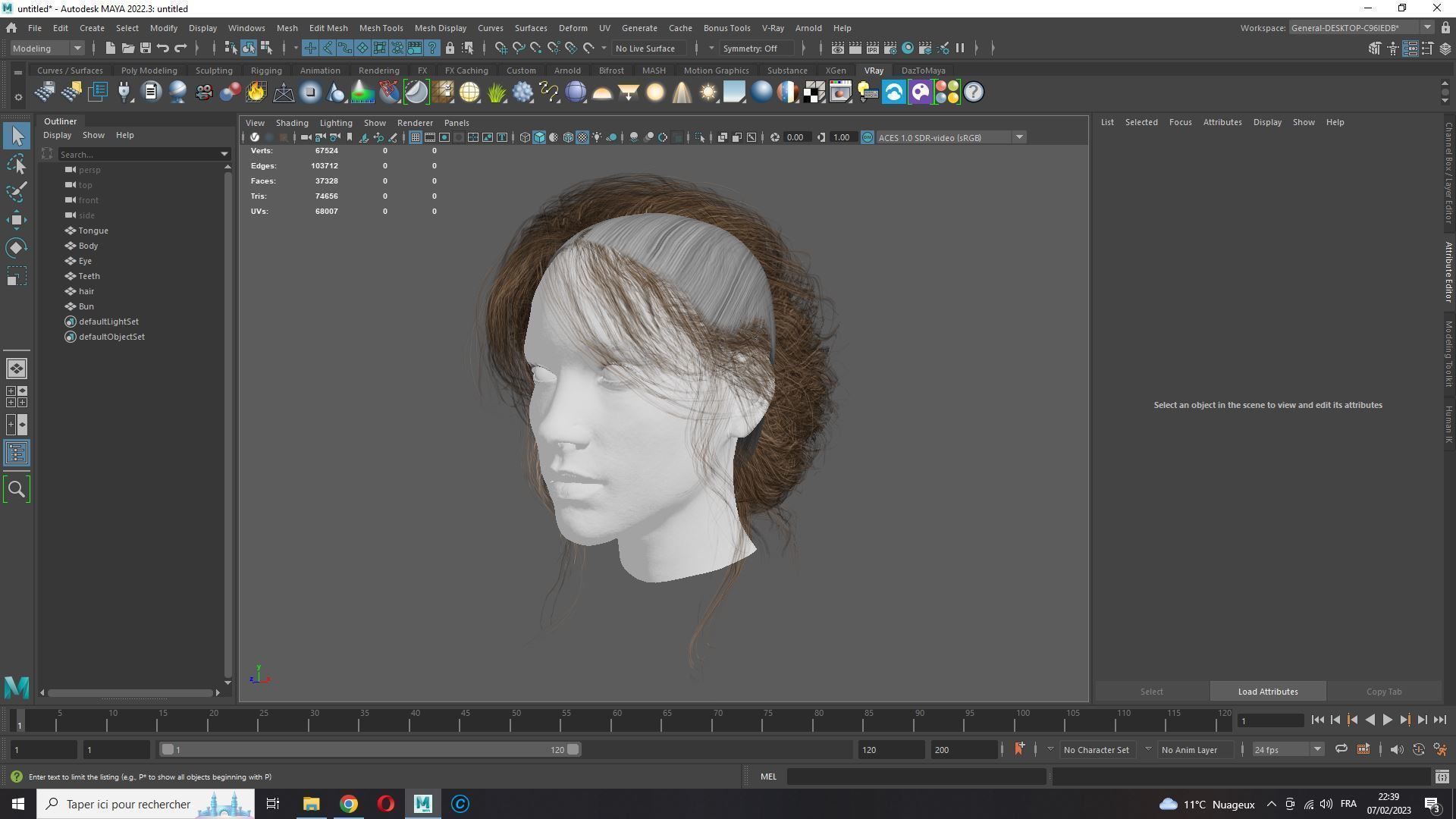 Female hair poly cards realistic Low-poly 3D model_15