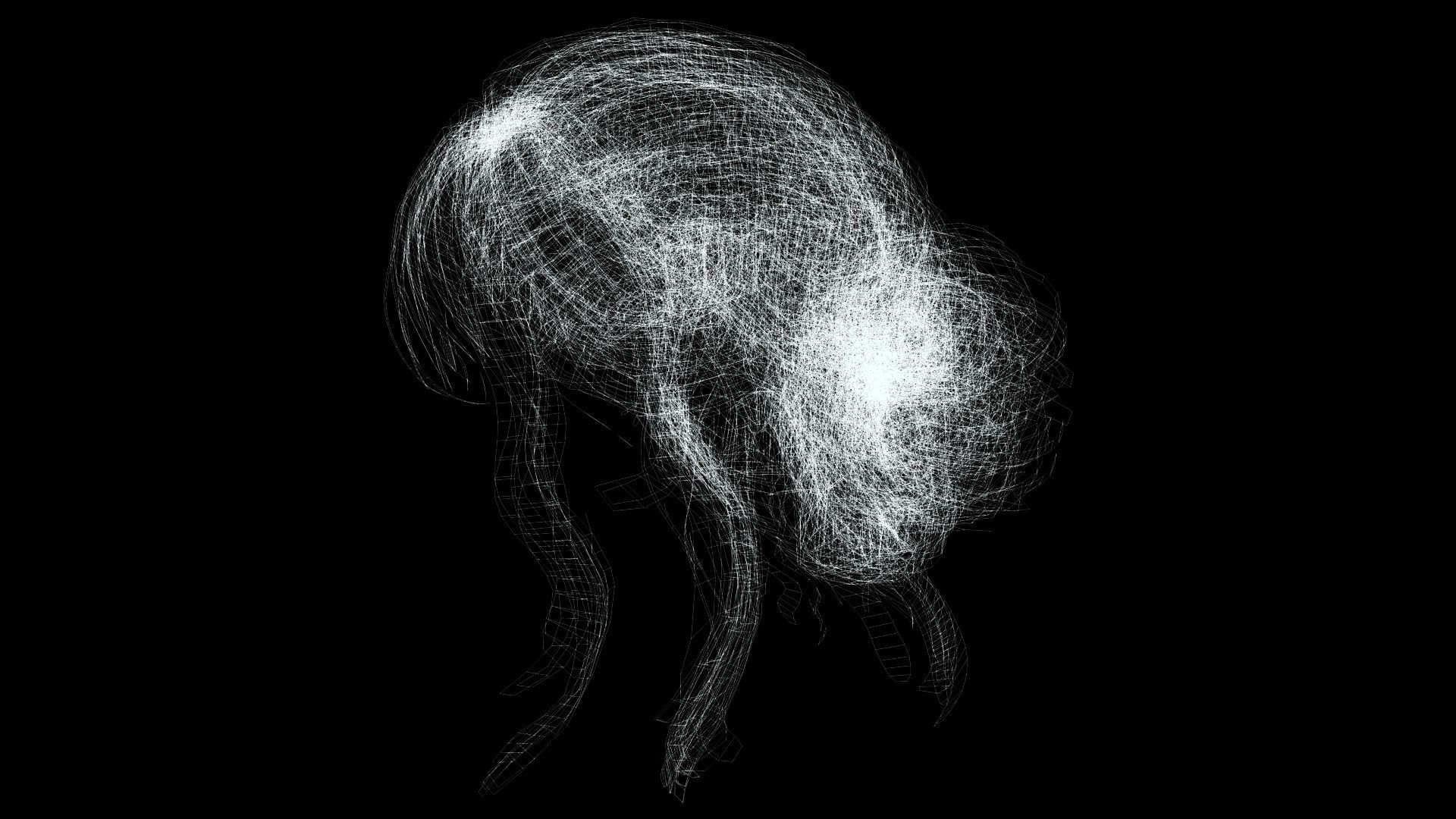 Female hair poly cards realistic Low-poly 3D model_10