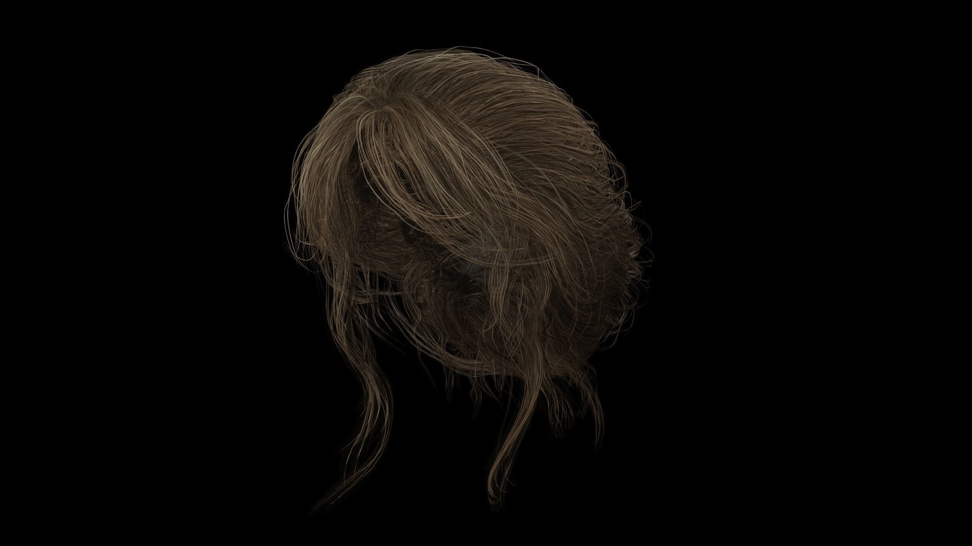 Female hair poly cards realistic Low-poly 3D model_7