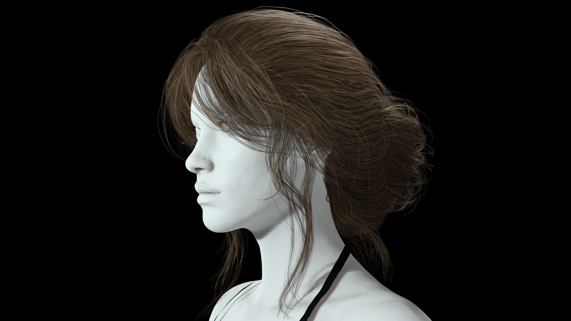 Female hair poly cards realistic Low-poly 3D model_3