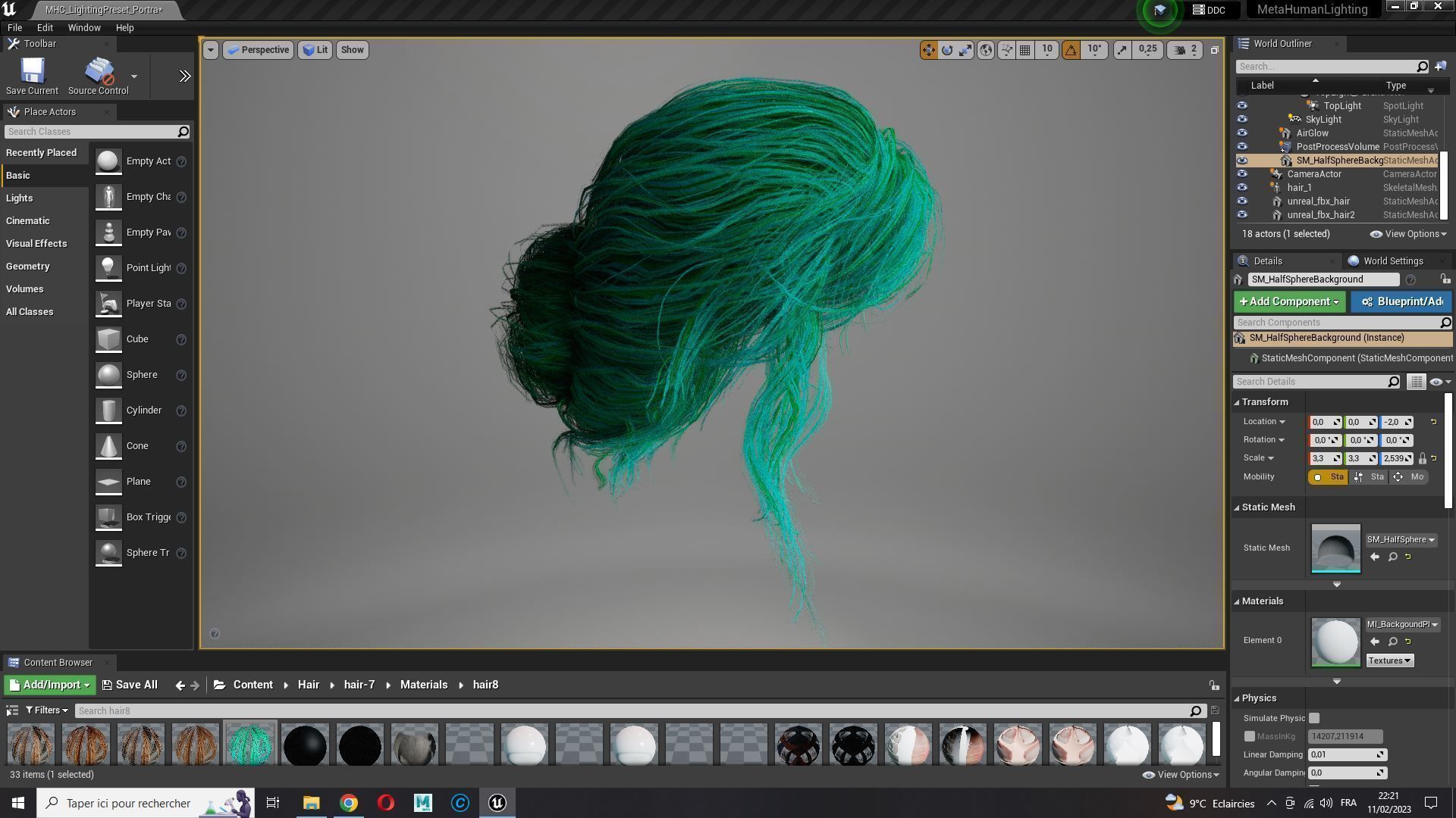 Female hair poly cards realistic Low-poly 3D model_19