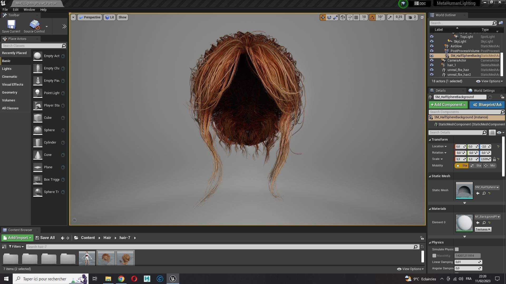 Female hair poly cards realistic Low-poly 3D model_18