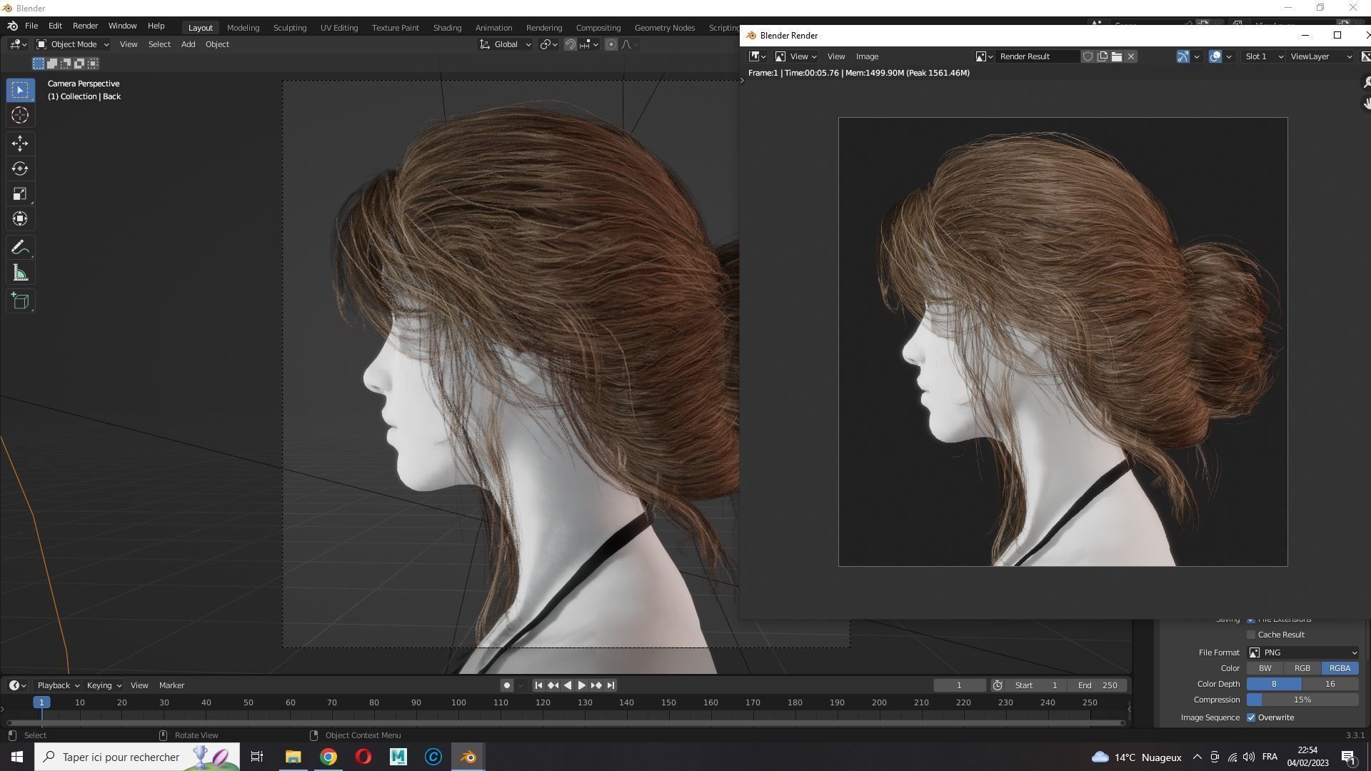 Female hair poly cards realistic Low-poly 3D model_12