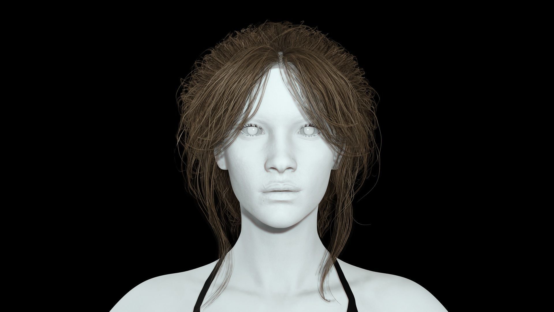 Female hair poly cards realistic Low-poly 3D model_2