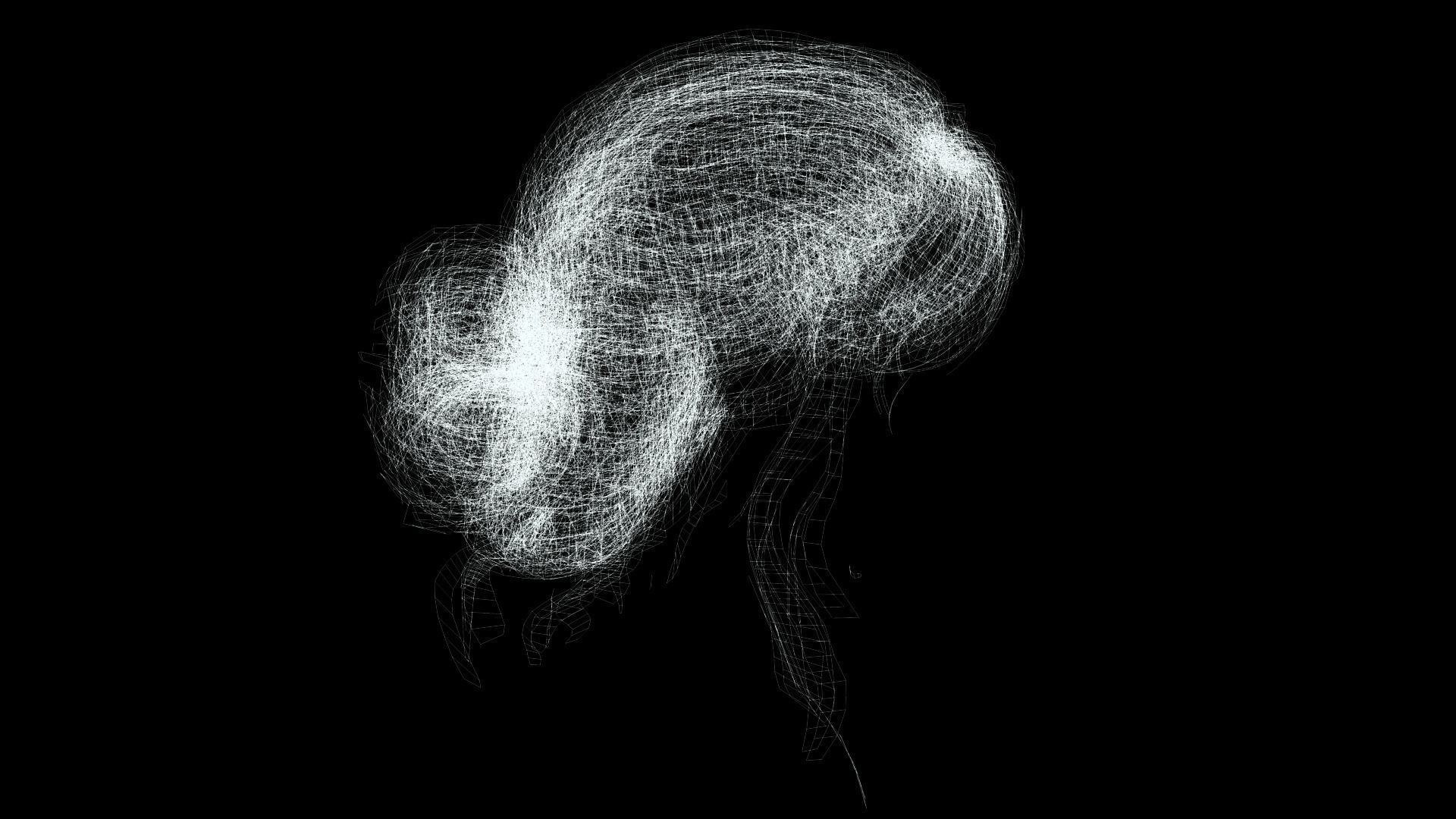 Female hair poly cards realistic Low-poly 3D model_11