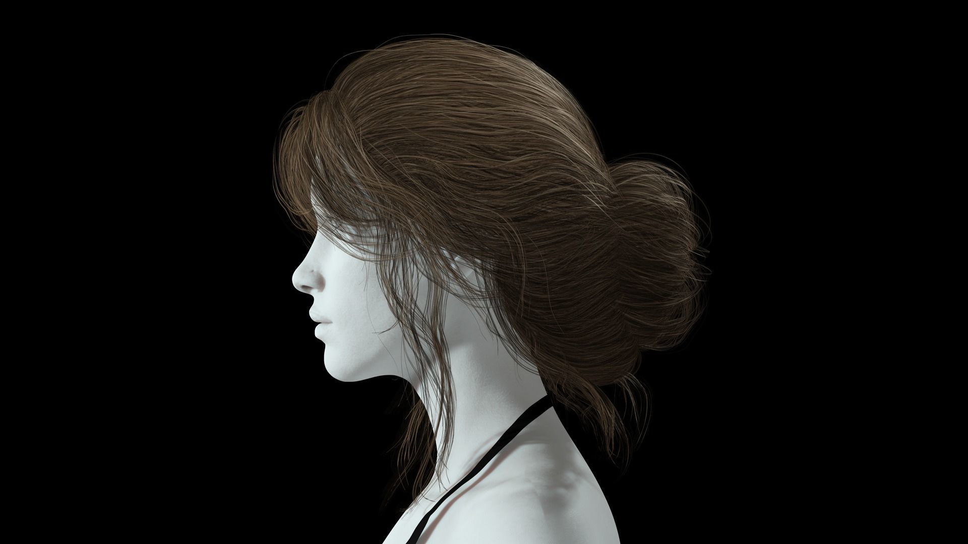 Female hair poly cards realistic Low-poly 3D model_4