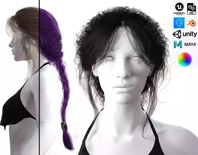 Realistic Female hair braid Low-poly 3D model