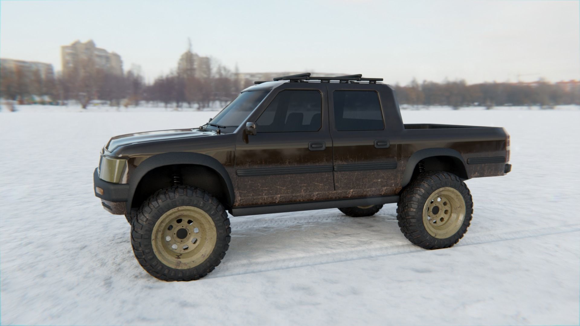 Totoya 4x4 Offroad Pick-up Car Vehicle Game Ready SUV Low Poly Free low-poly 3D model_2