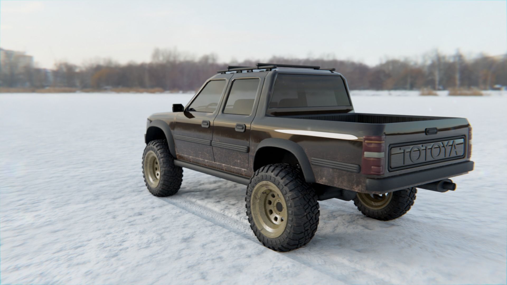 Totoya 4x4 Offroad Pick-up Car Vehicle Game Ready SUV Low Poly Free low-poly 3D model_3