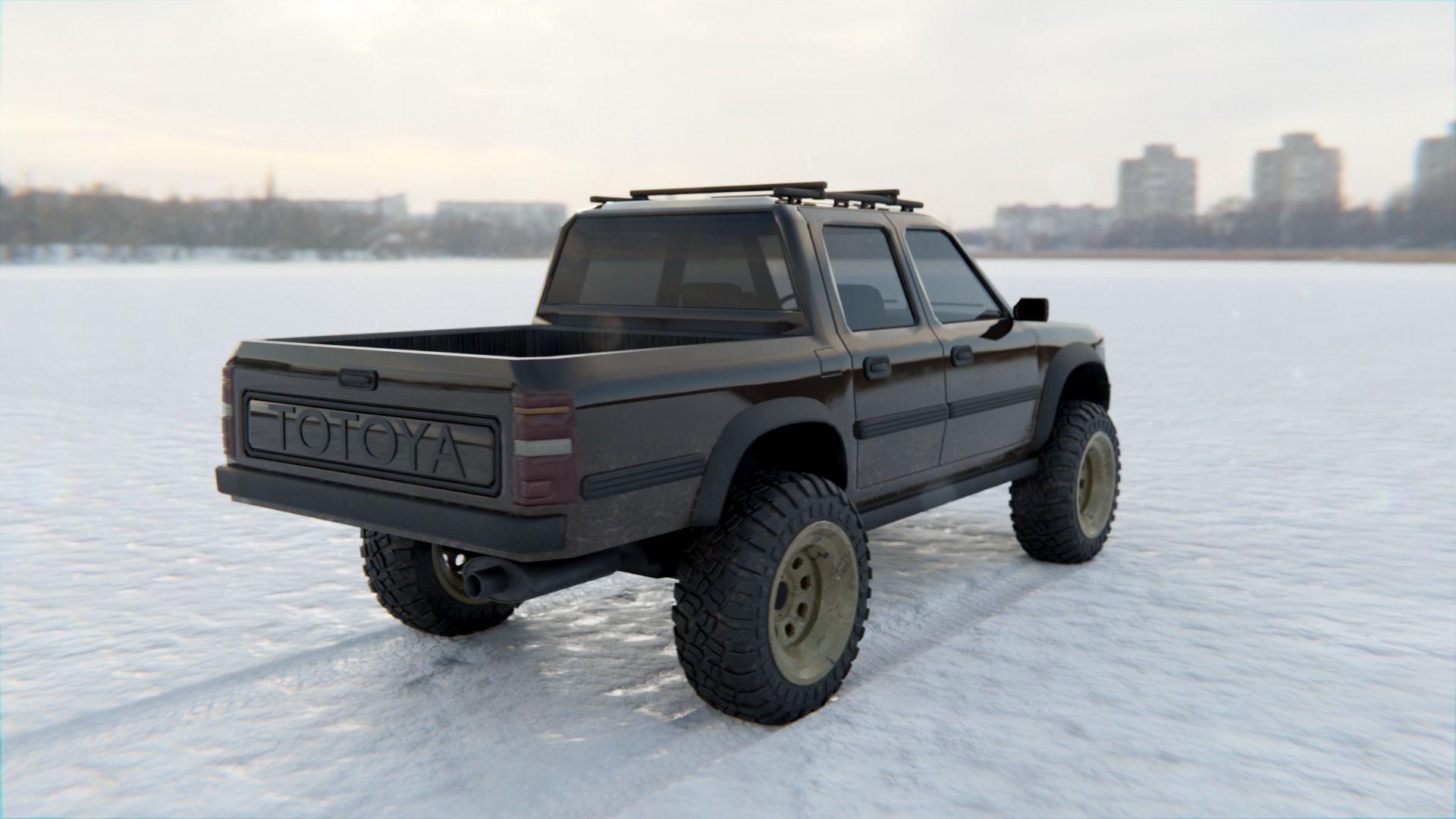 Totoya 4x4 Offroad Pick-up Car Vehicle Game Ready SUV Low Poly Free low-poly 3D model_4