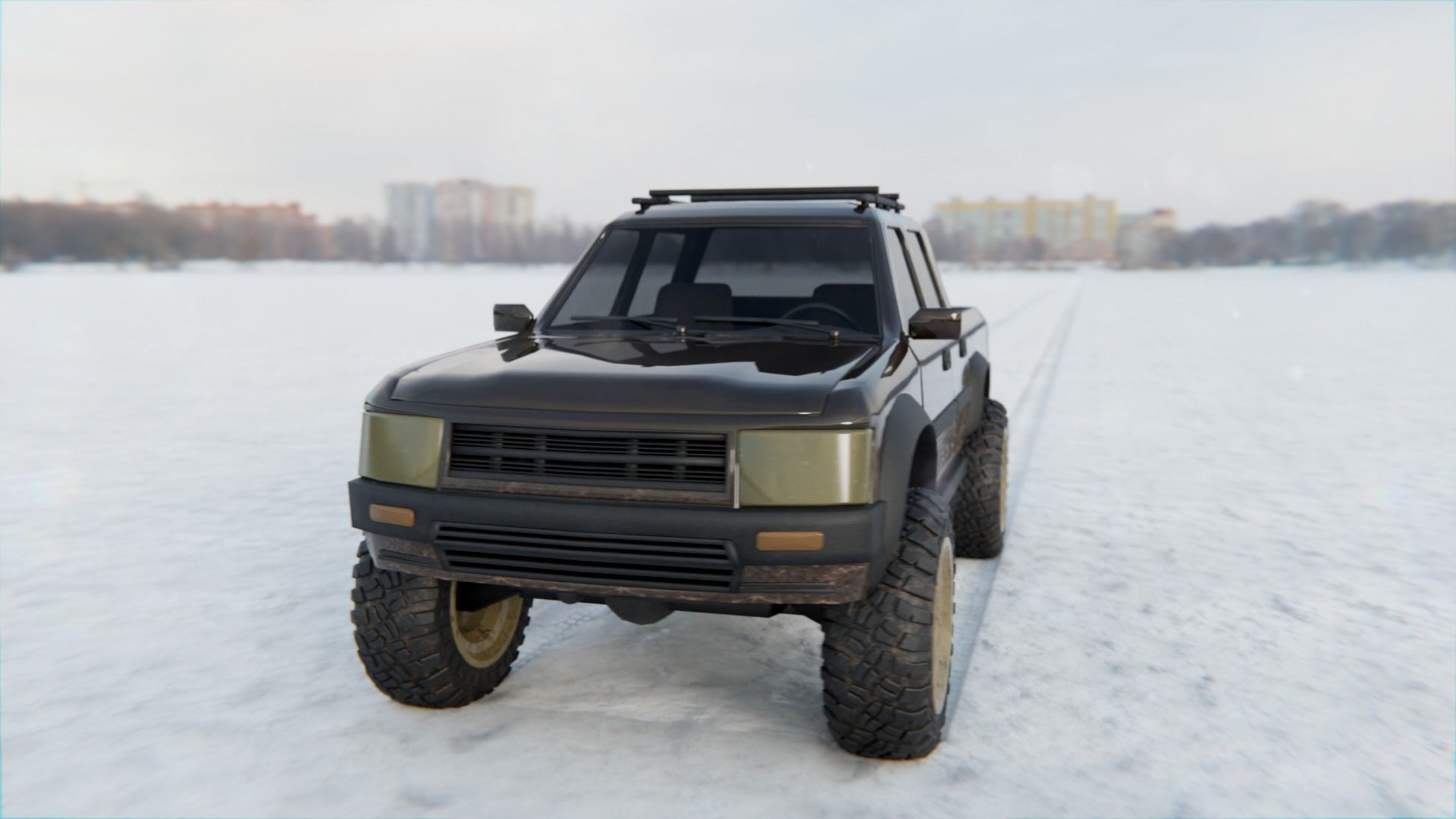 Totoya 4x4 Offroad Pick-up Car Vehicle Game Ready SUV Low Poly Free low-poly 3D model_6