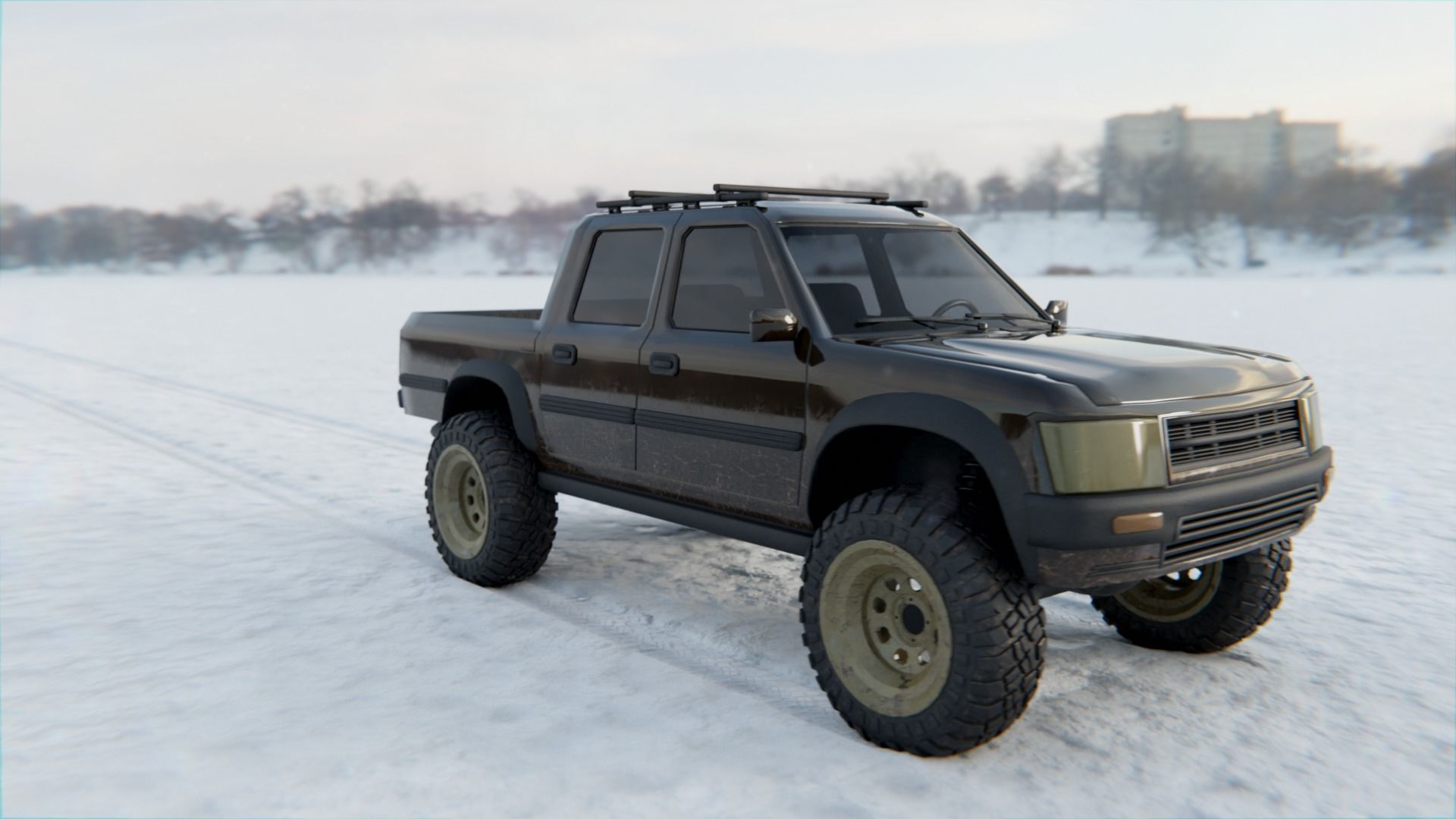 Totoya 4x4 Offroad Pick-up Car Vehicle Game Ready SUV Low Poly Free low-poly 3D model_5