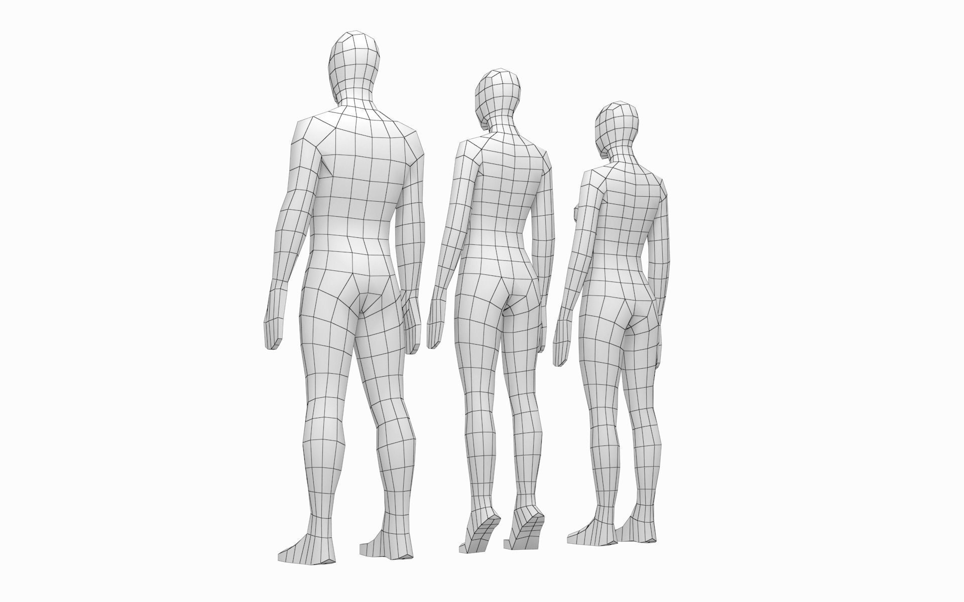 Natural  Female and Male Base Mesh in Rest Pose 3D model_3