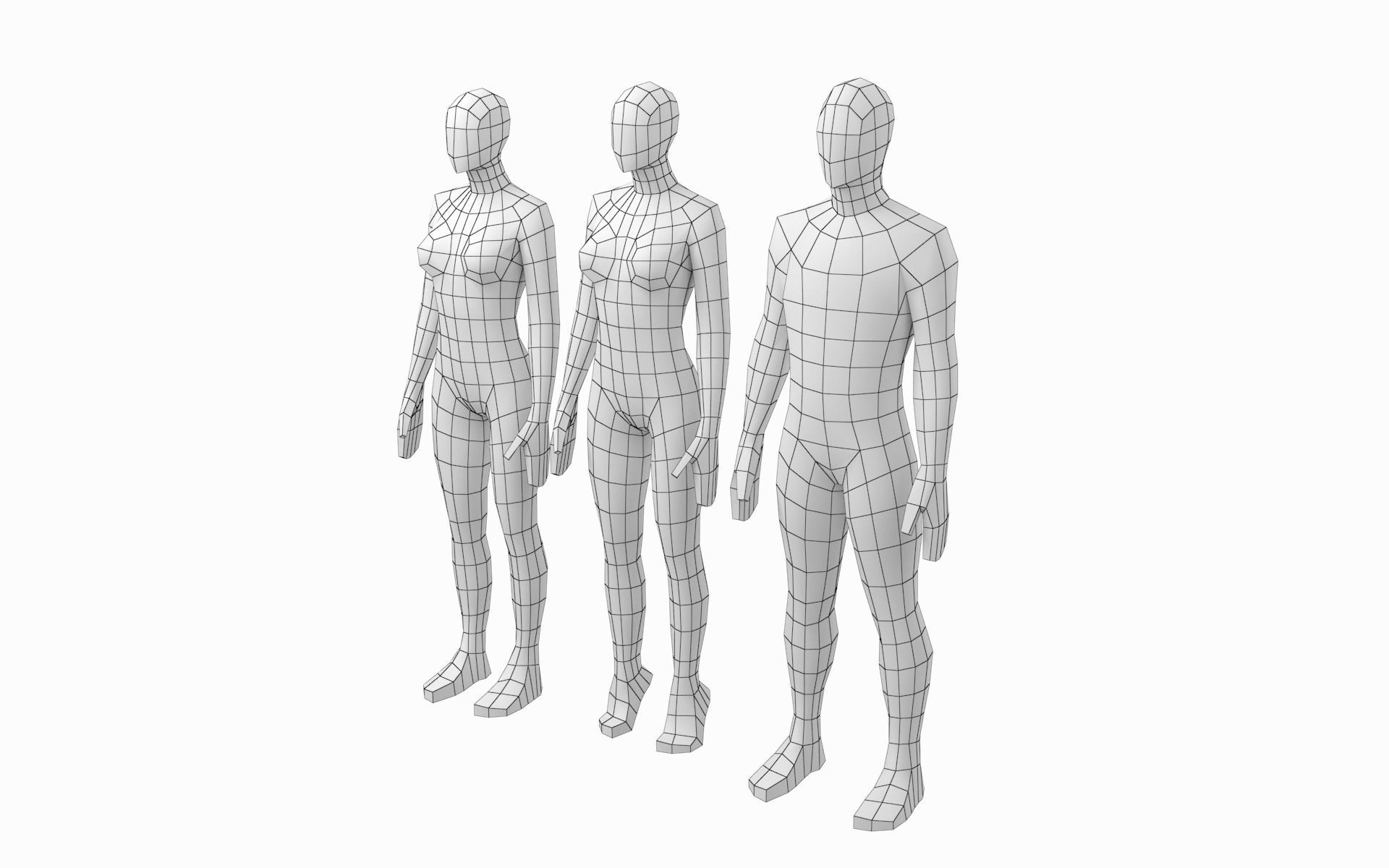 Natural  Female and Male Base Mesh in Rest Pose 3D model_4