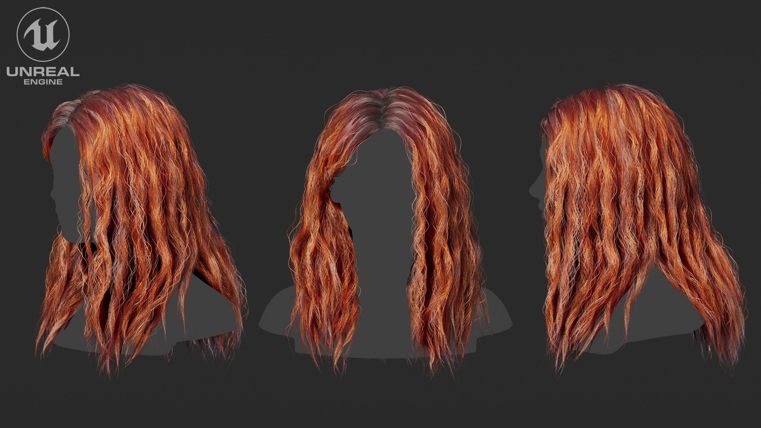 Low Poly Cards Game-ready Wavy Long Hairstyle Low-poly 3D model_3