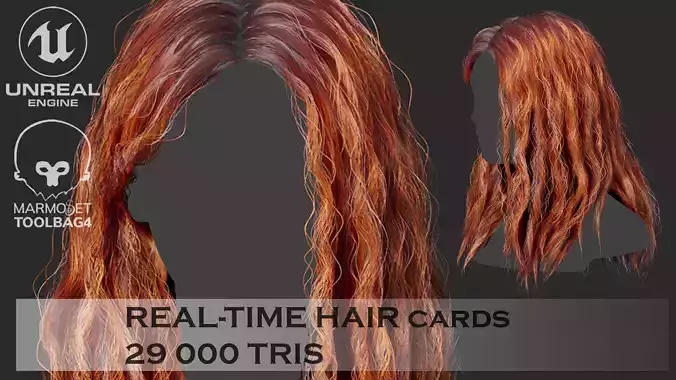 Low Poly Cards Game-ready Wavy Long Hairstyle Low-poly 3D model