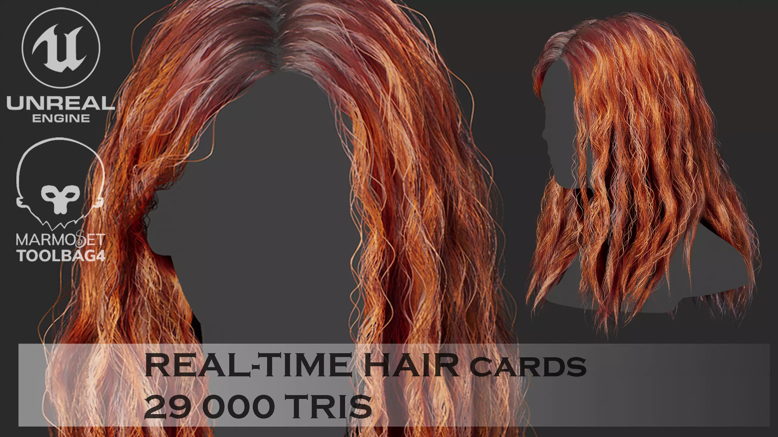 Low Poly Cards Game-ready Wavy Long Hairstyle Low-poly 3D model_0