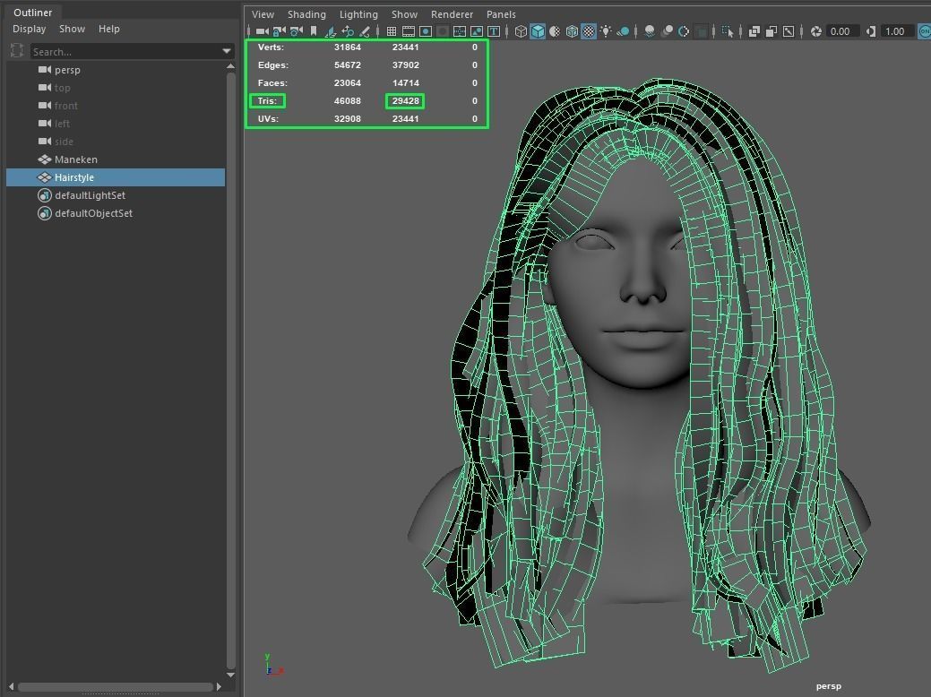 Low Poly Cards Game-ready Wavy Long Hairstyle Low-poly 3D model_7